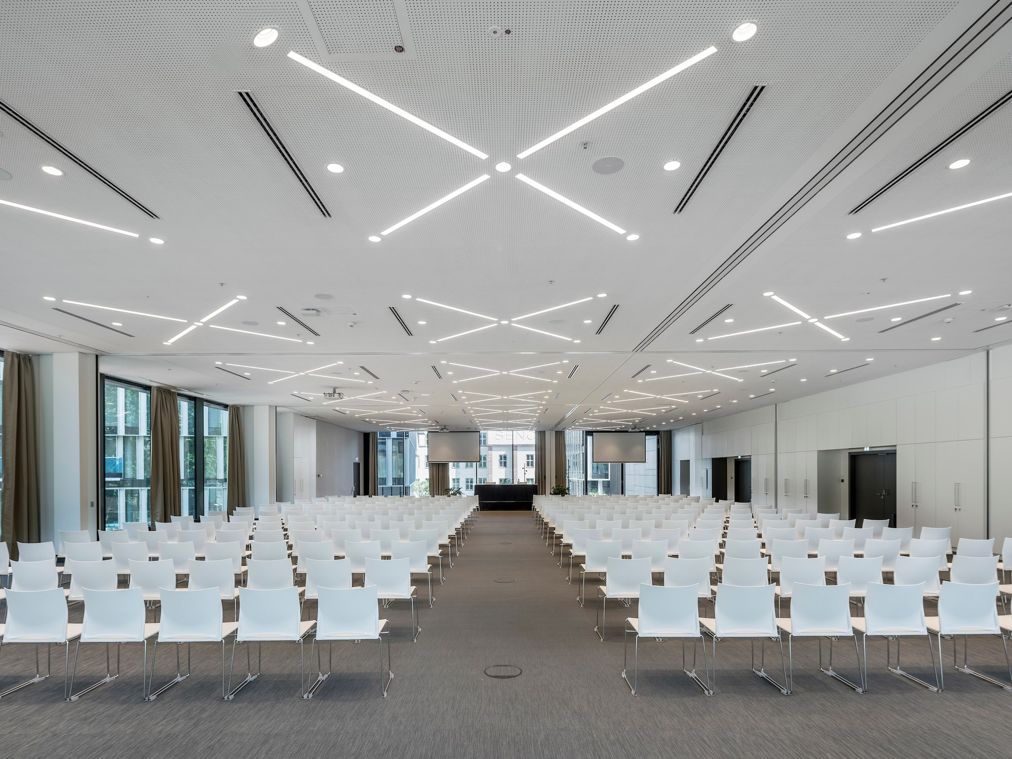 a room with many chairs.