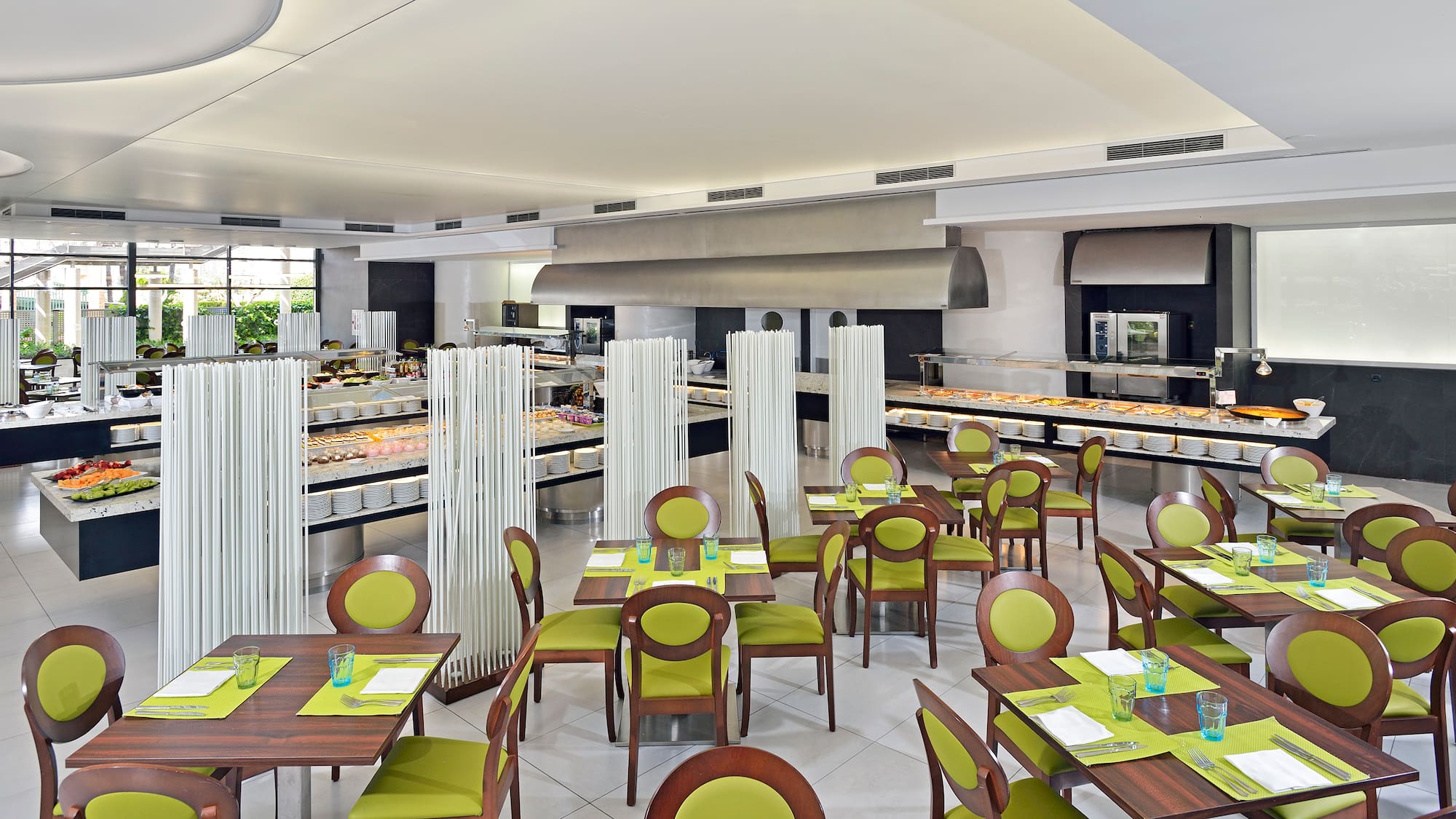 a restaurant with tables and chairs