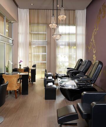 a room with chairs and tables