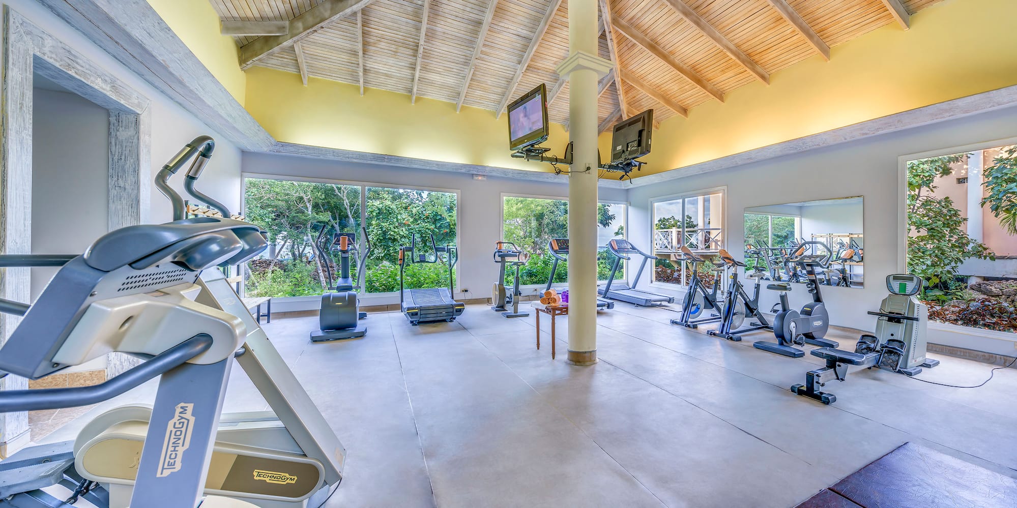 a gym with exercise equipment