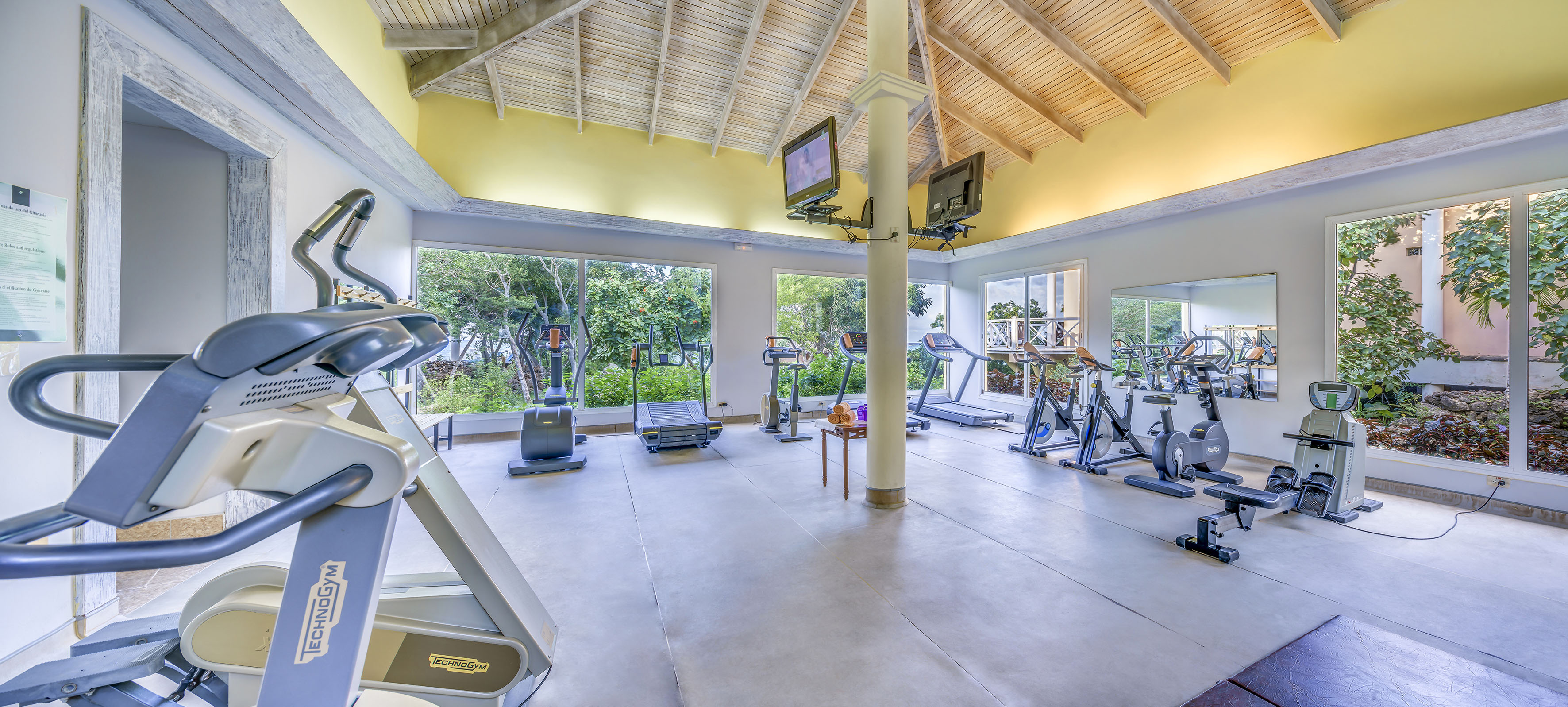 a gym with exercise equipment