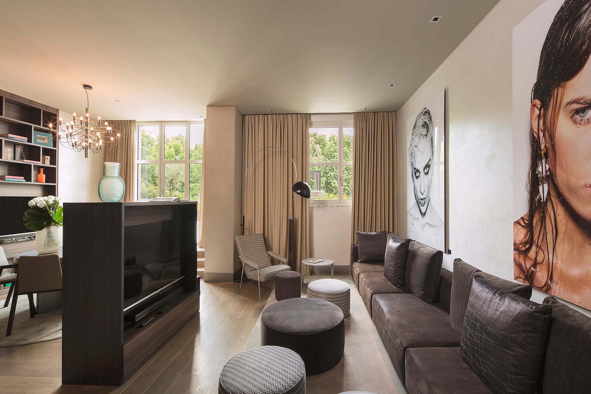 a living room with a couch and a television