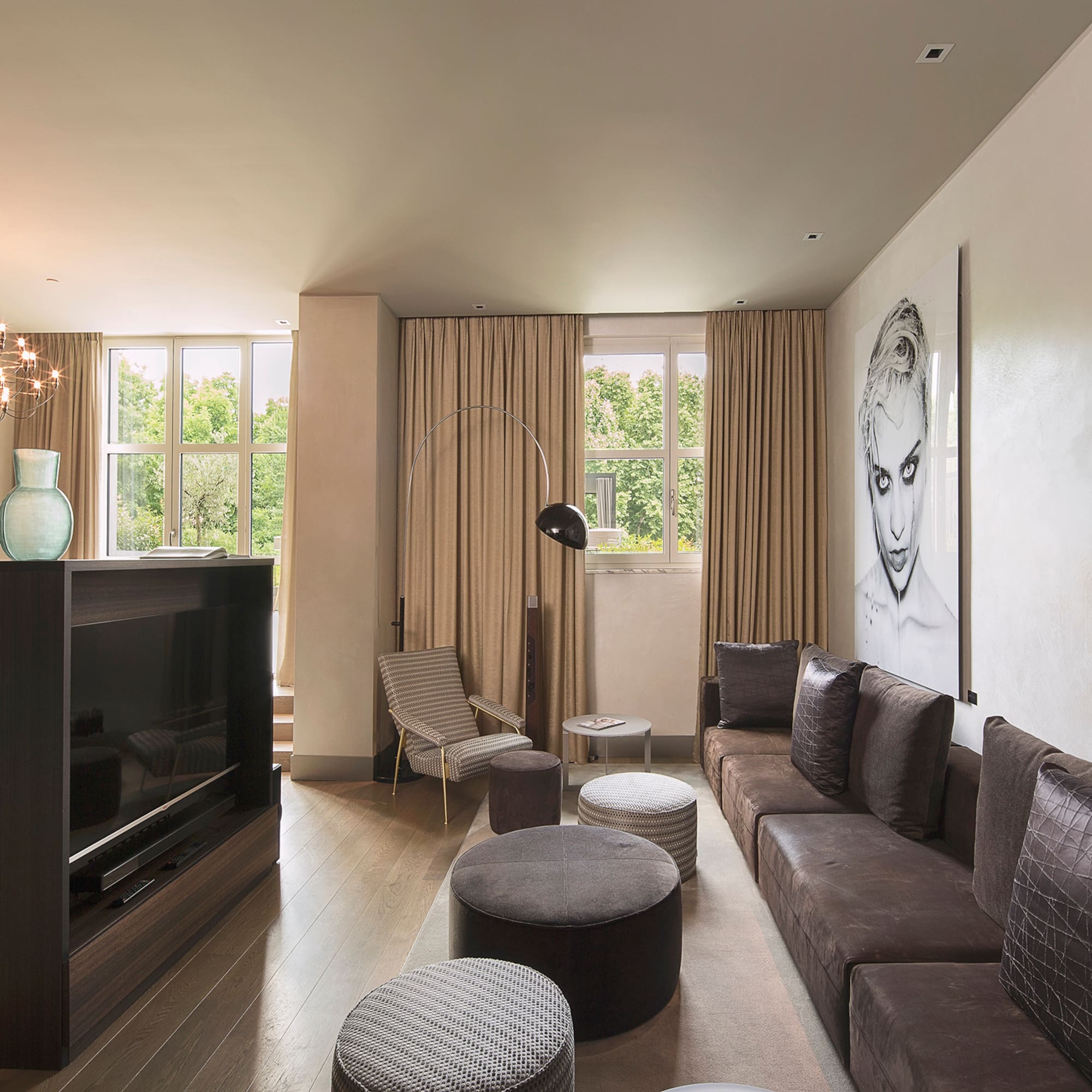 a living room with a couch and a television