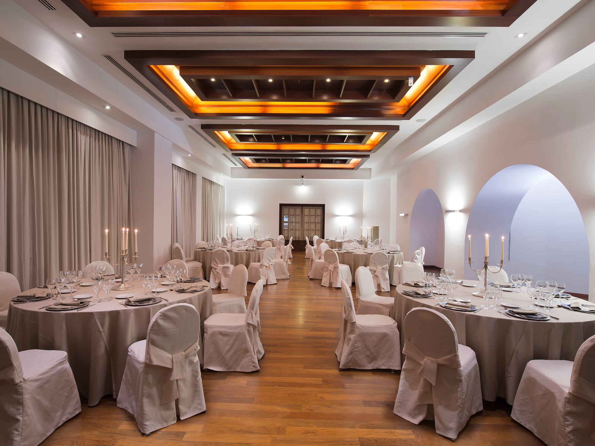 a room with tables and chairs