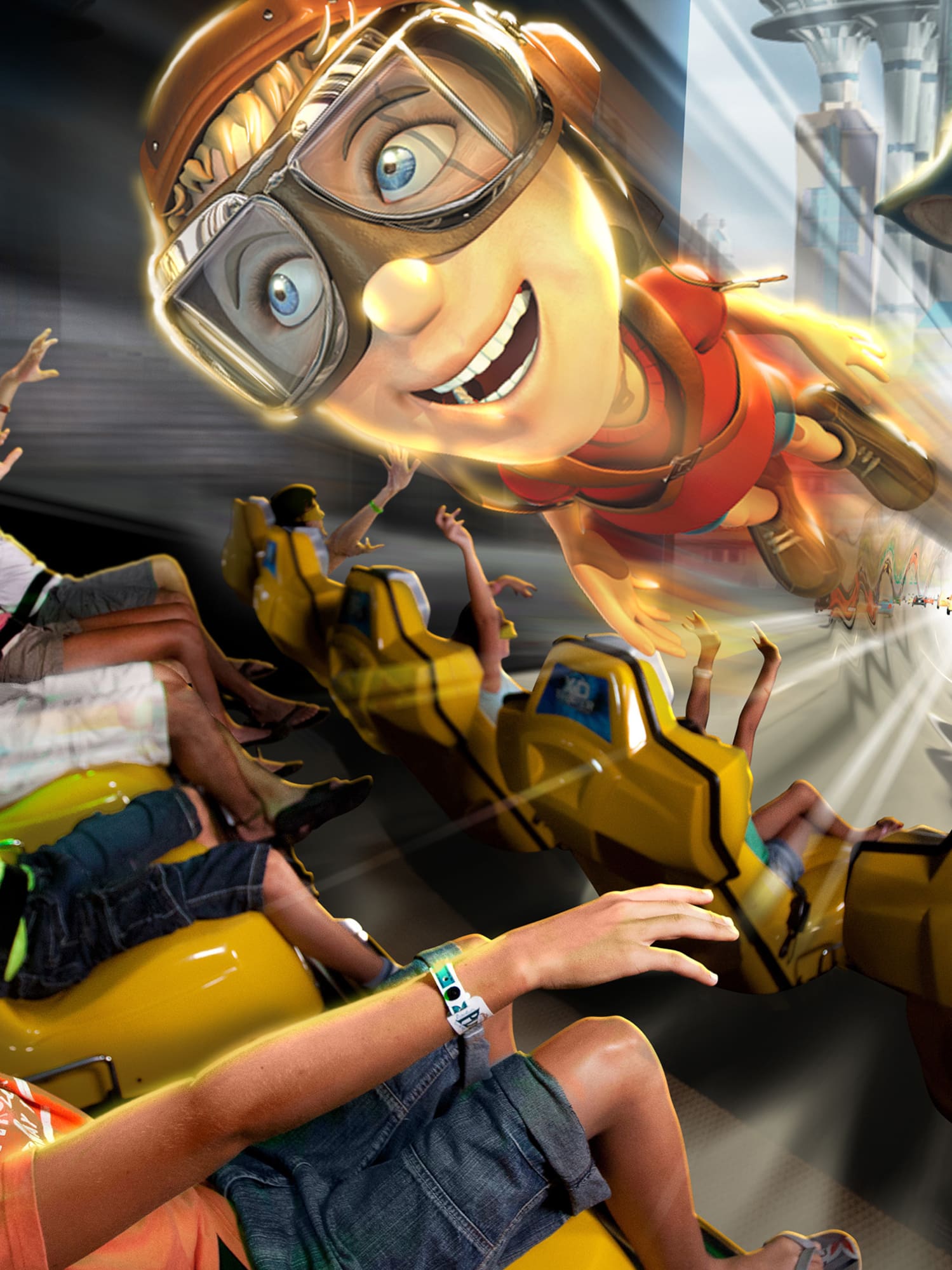 a group of people riding a roller coaster