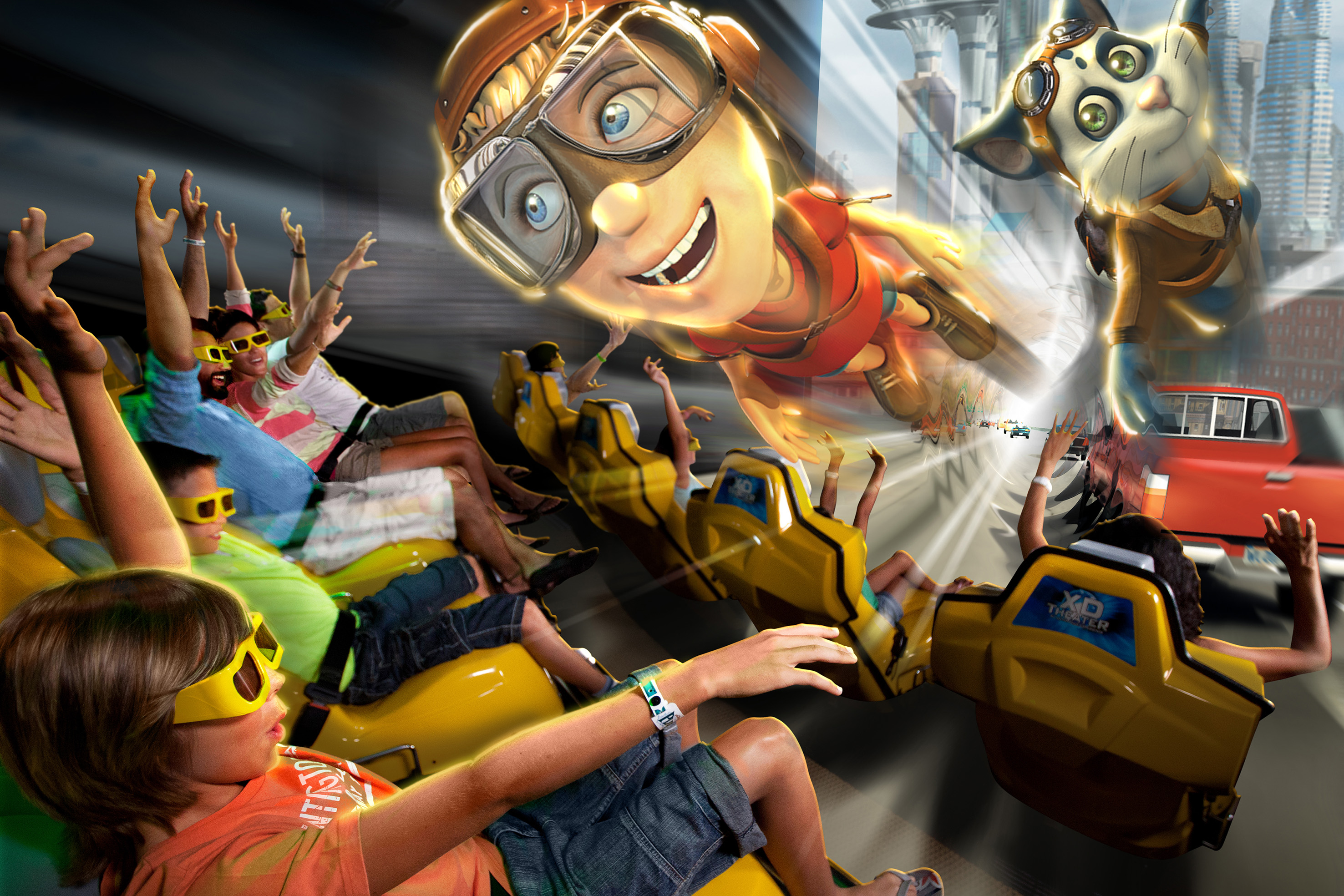 a group of people riding a roller coaster