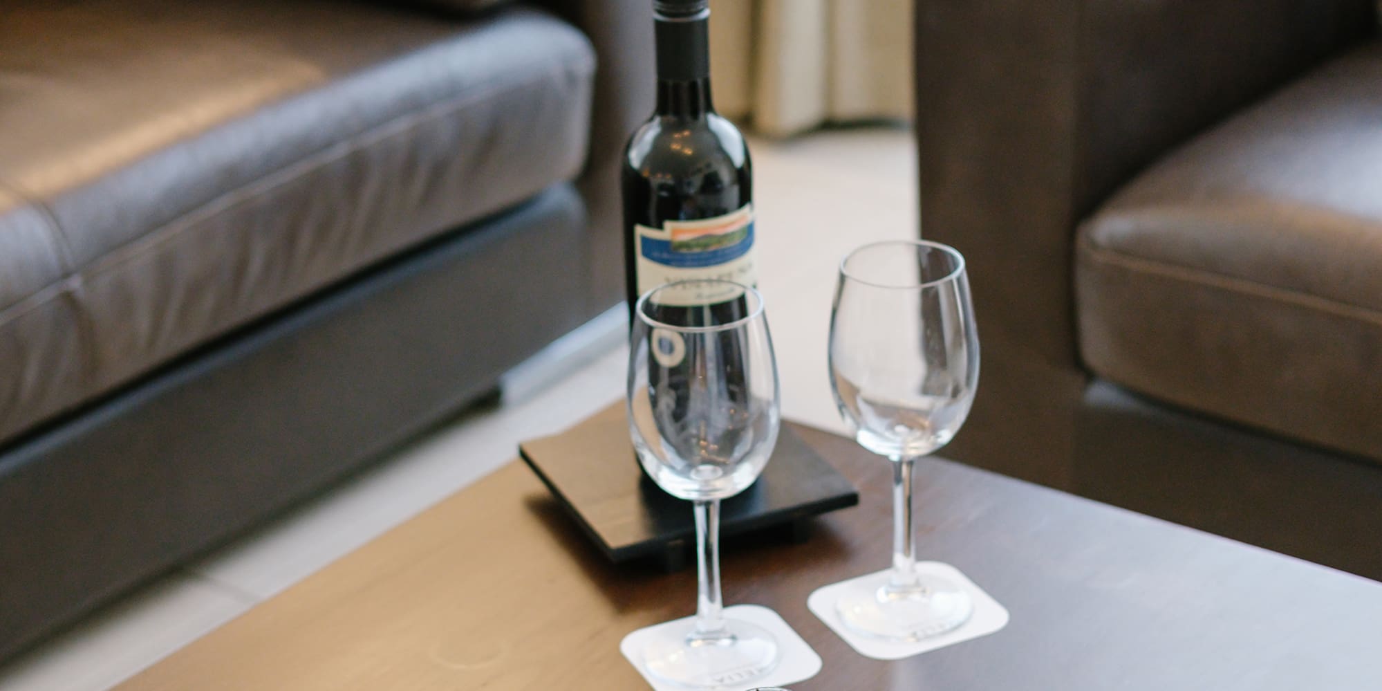 a table with food and wine on it