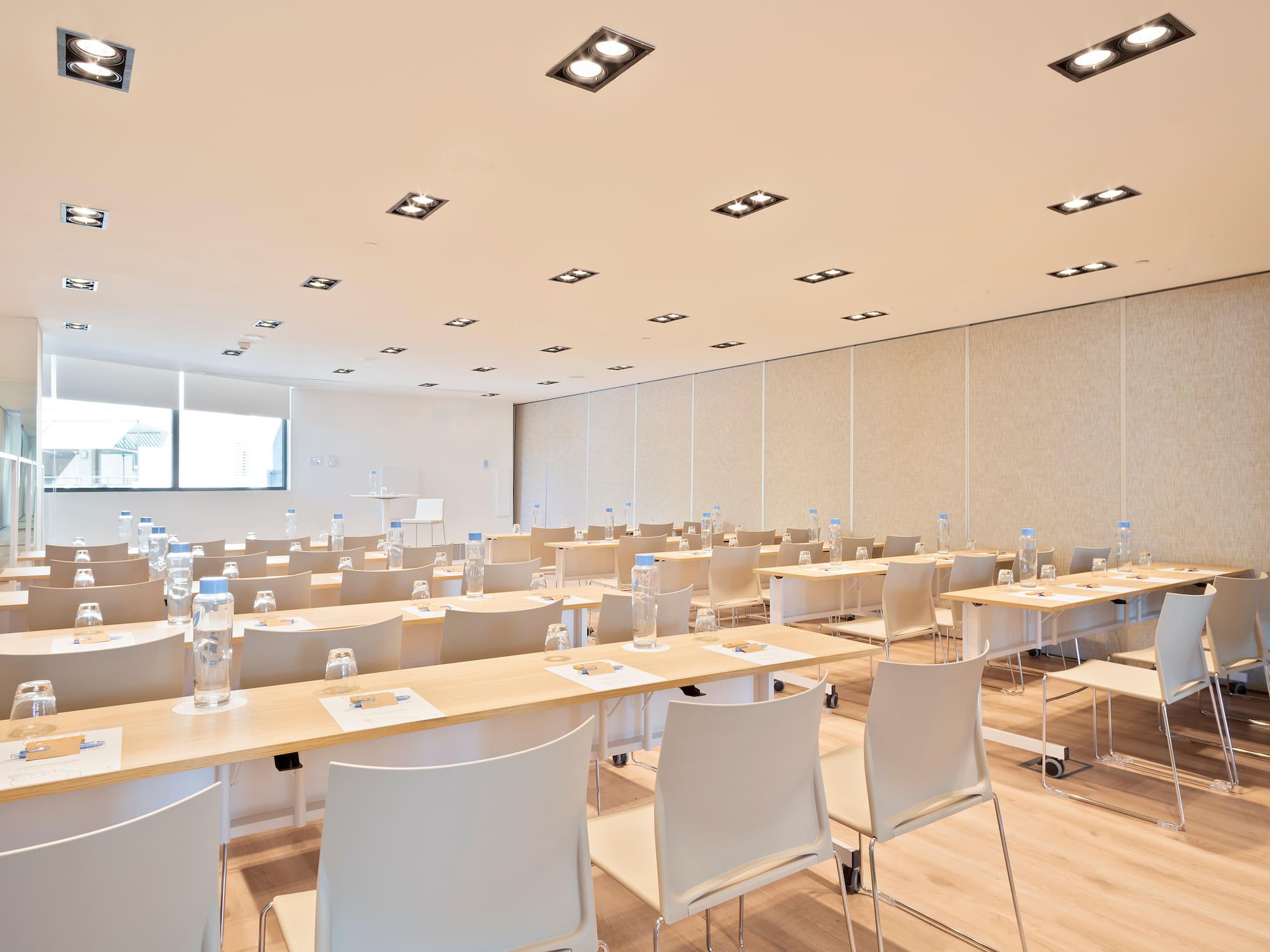 a room with tables and chairs