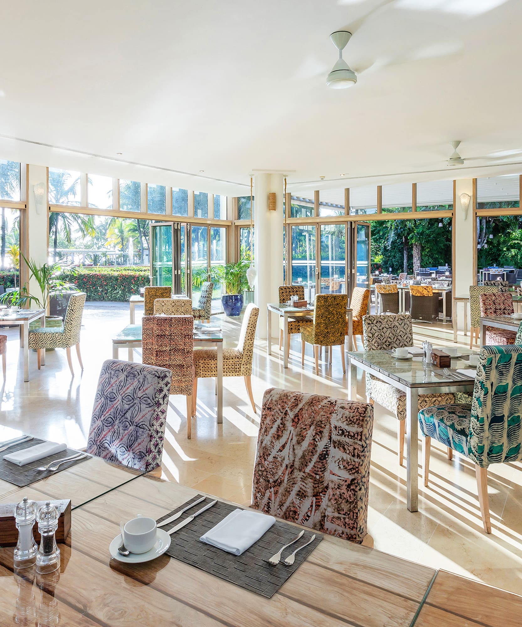 a room with tables and chairs