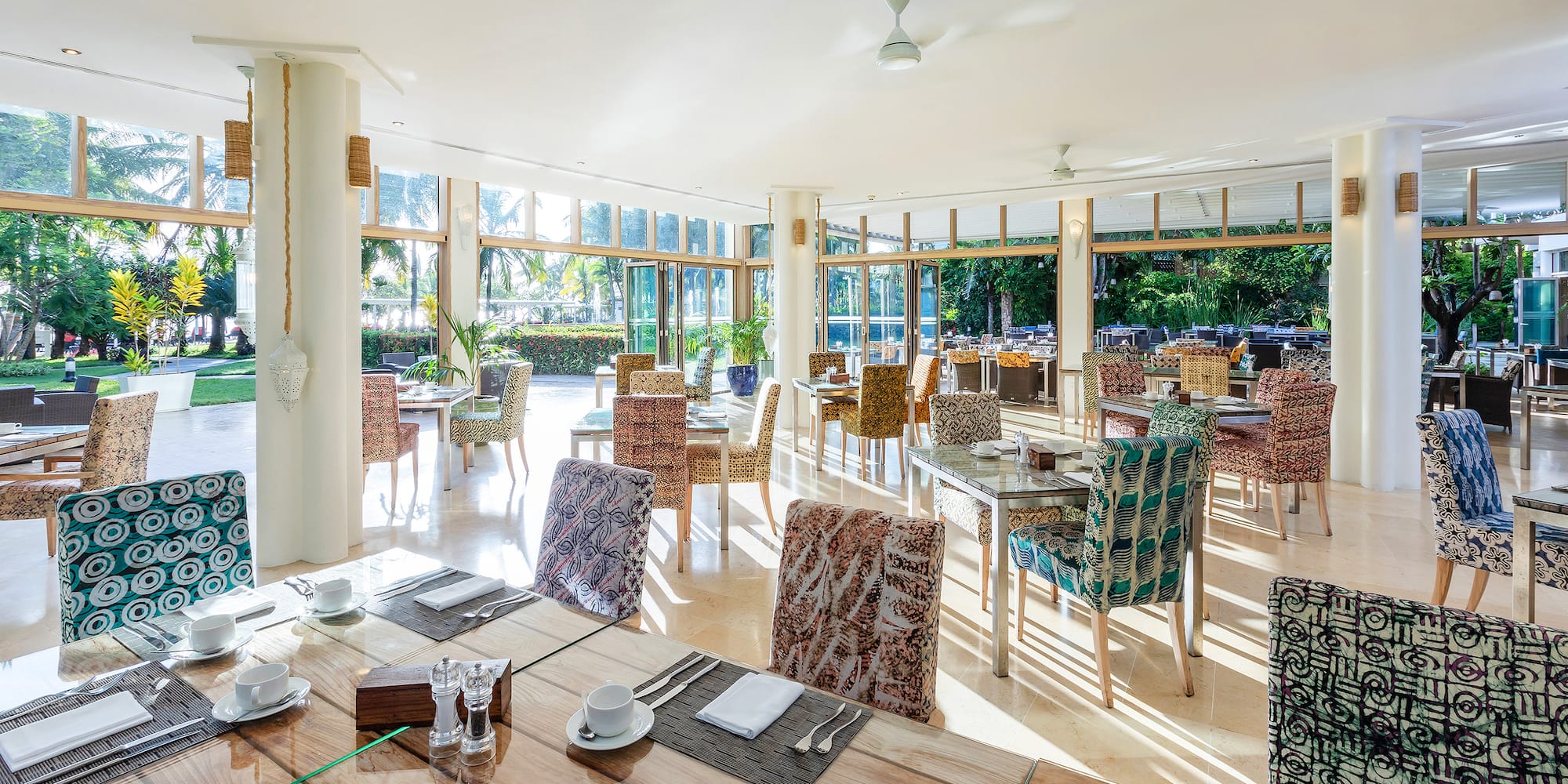 a room with tables and chairs