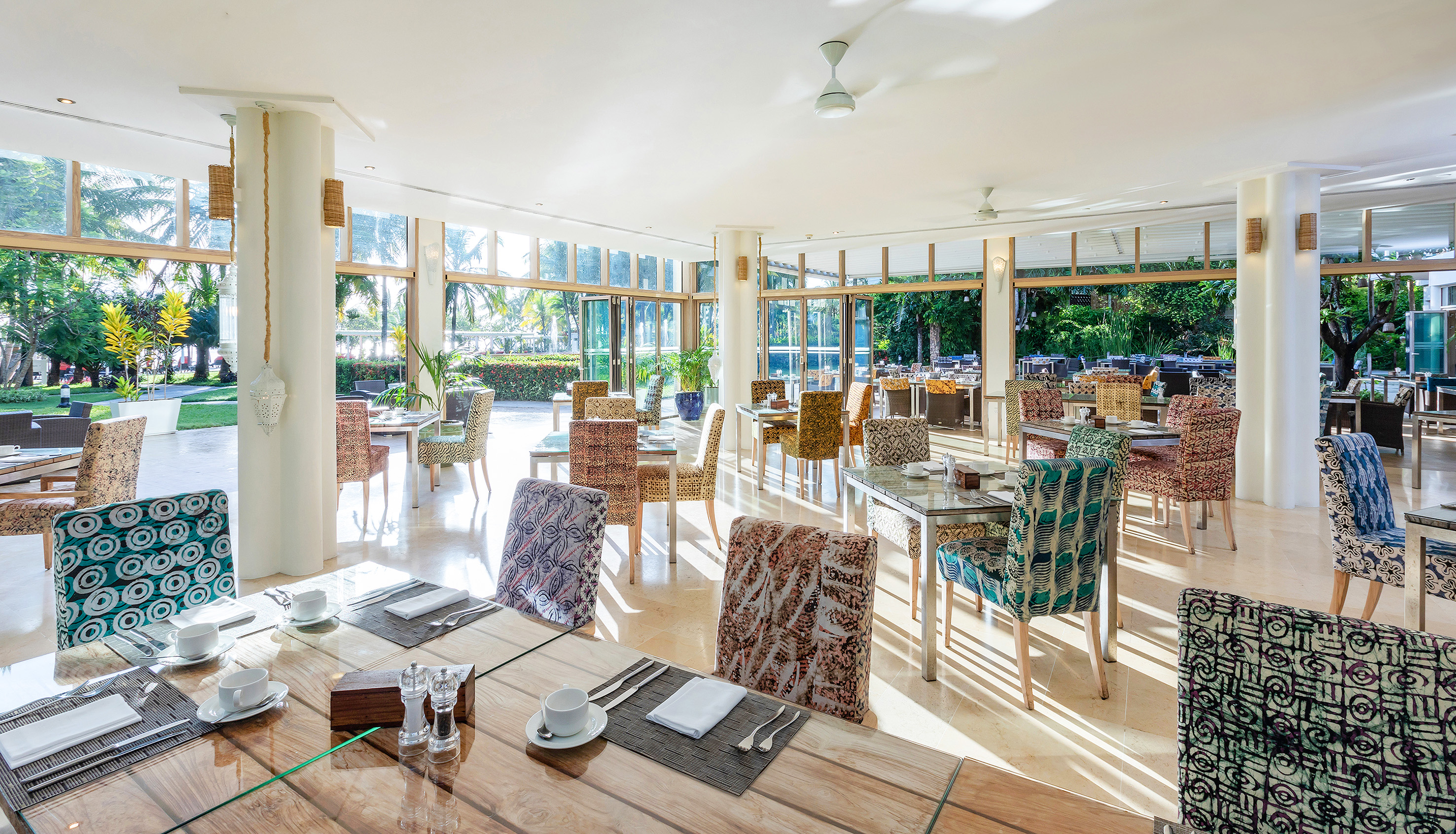a room with tables and chairs