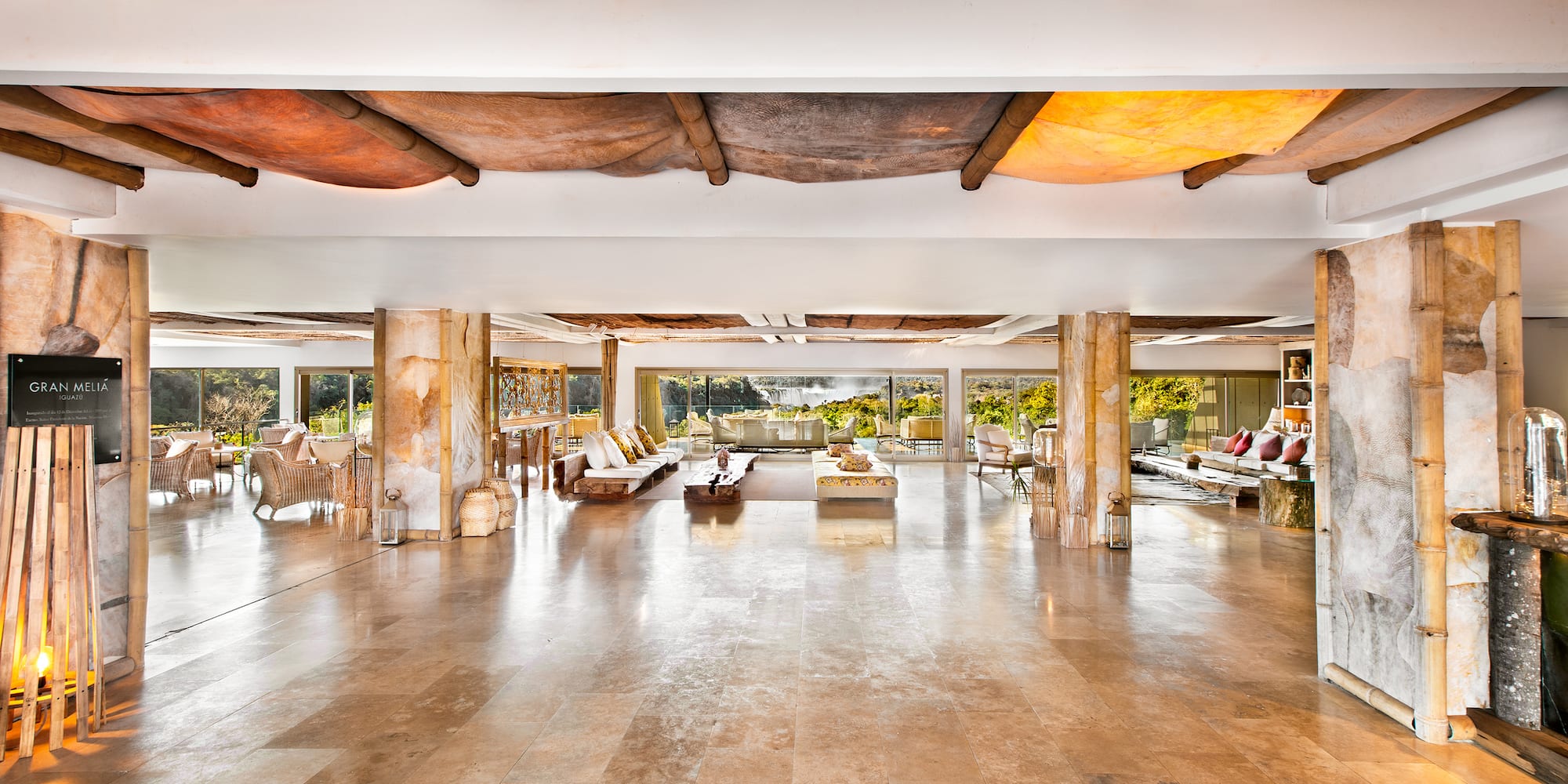 a large room with a large stone floor