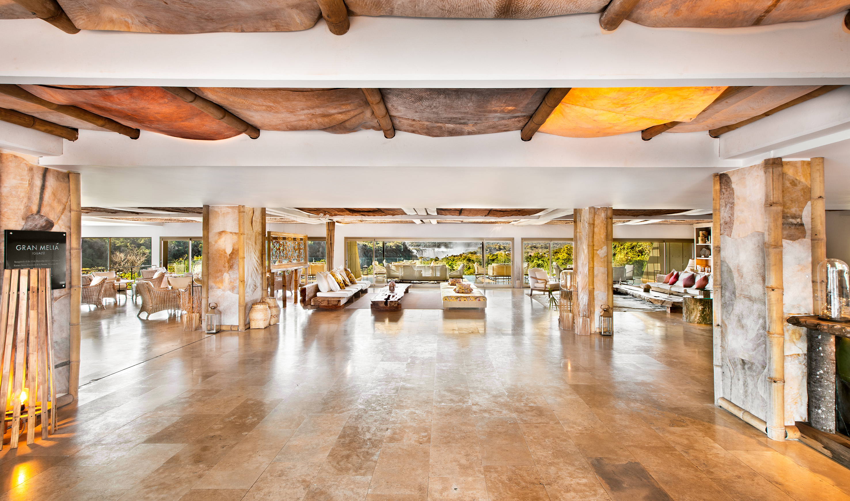 Gran Meliá Iguazu luxury hotel lobby overlooking Iguazu Falls.