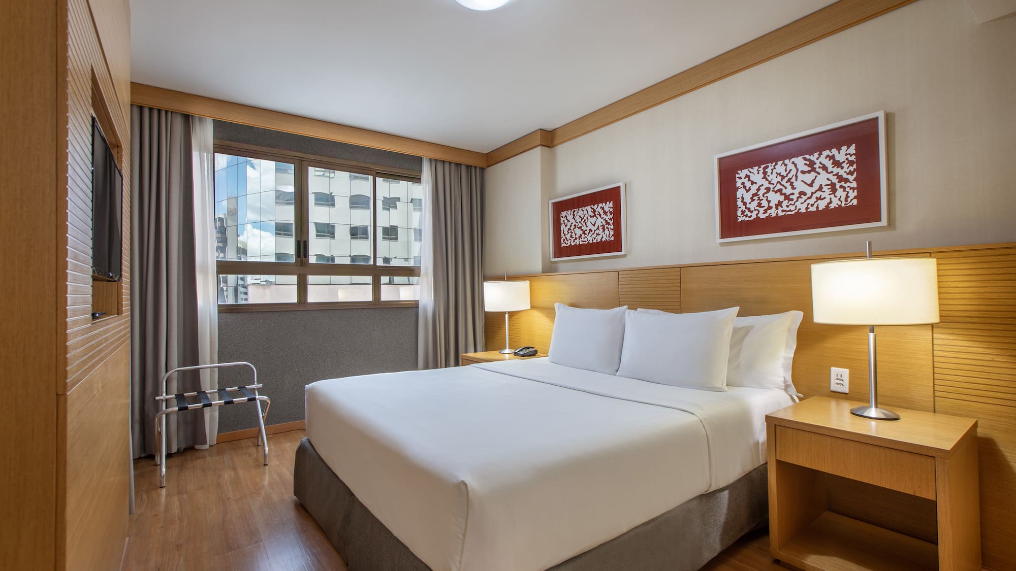 a room with a bed and a table