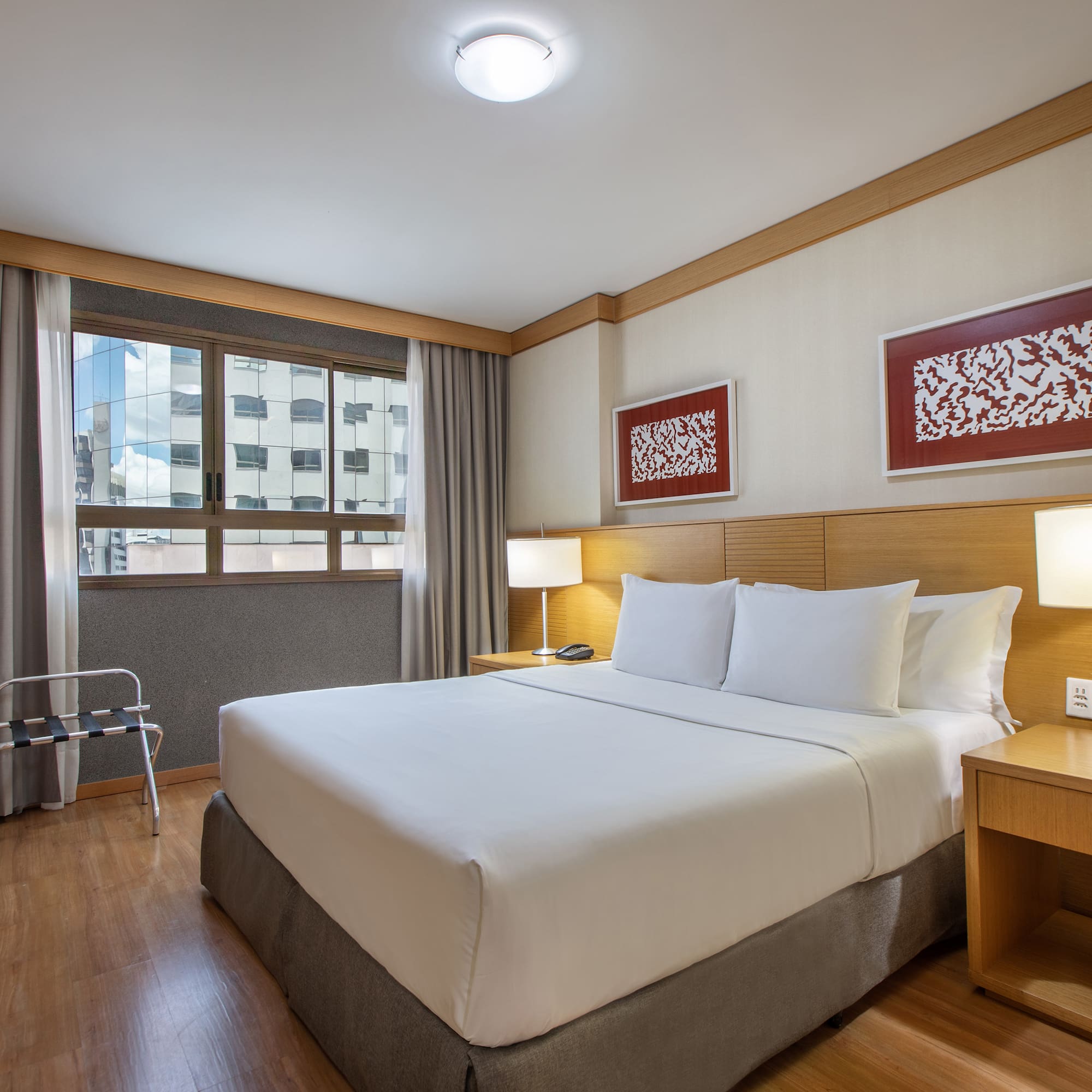 a room with a bed and a table