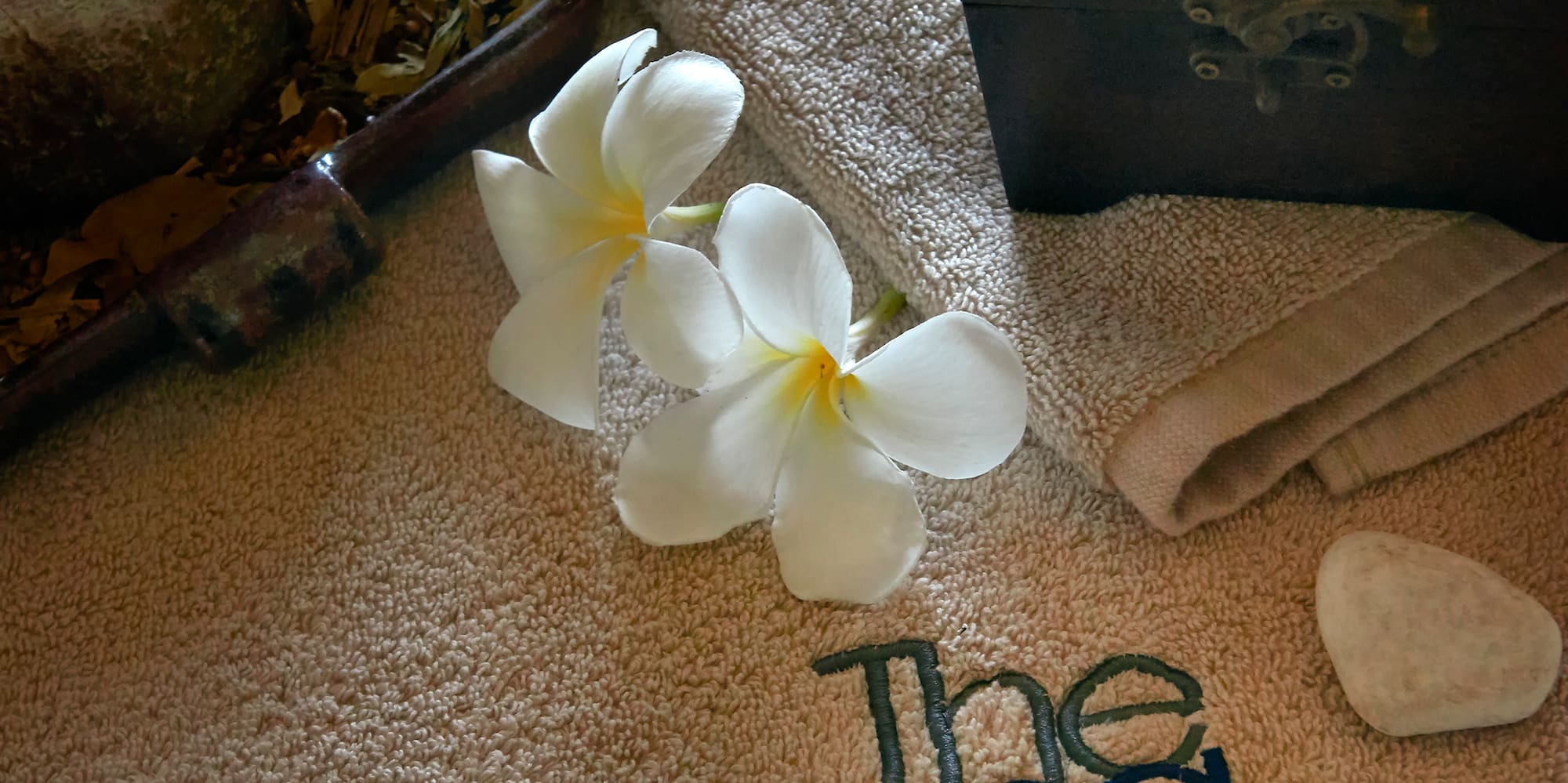 a white flowers on a towel