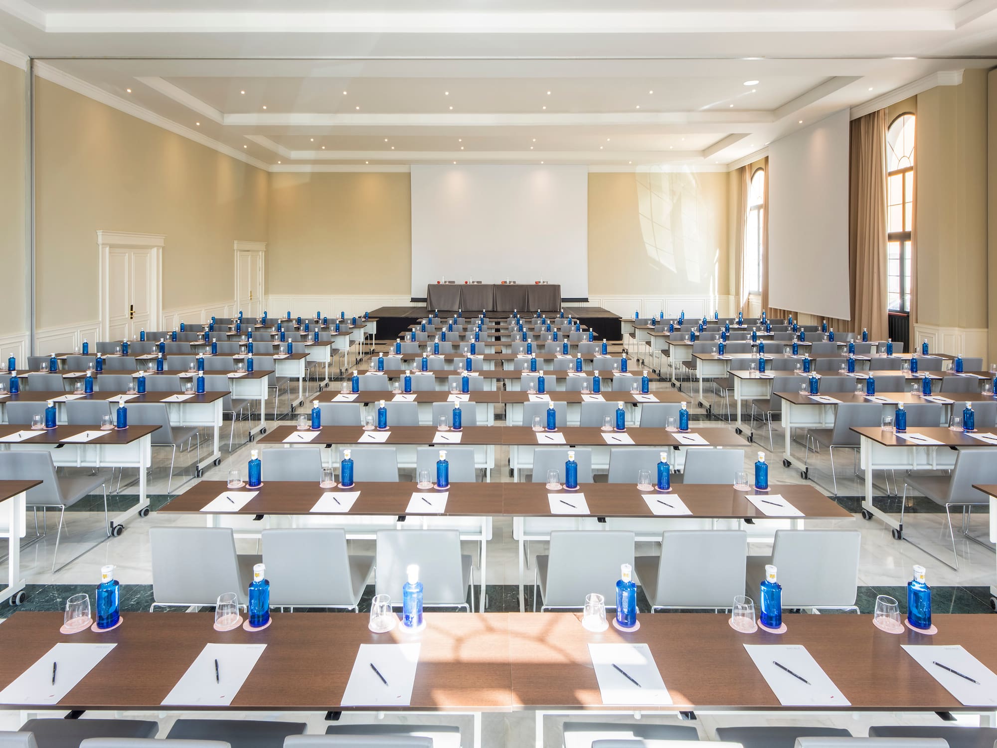 a room with tables and chairs