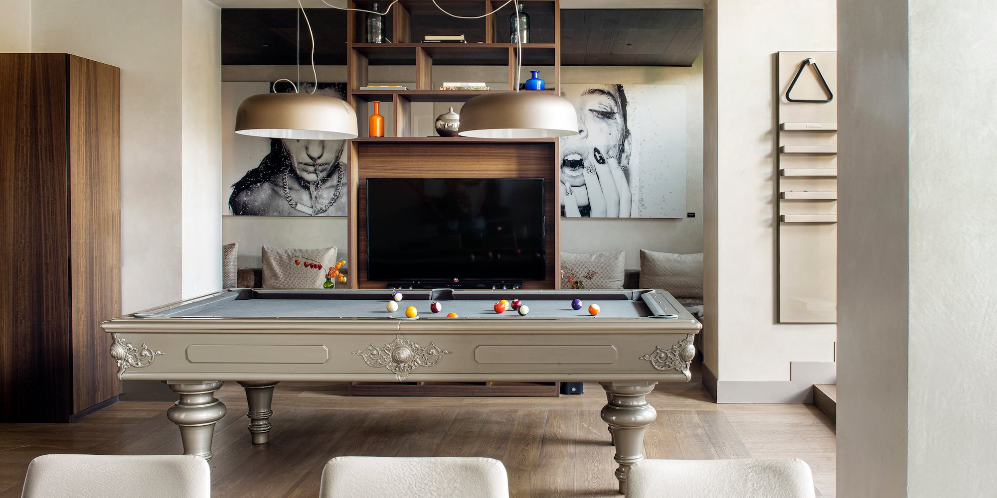 a pool table in a room