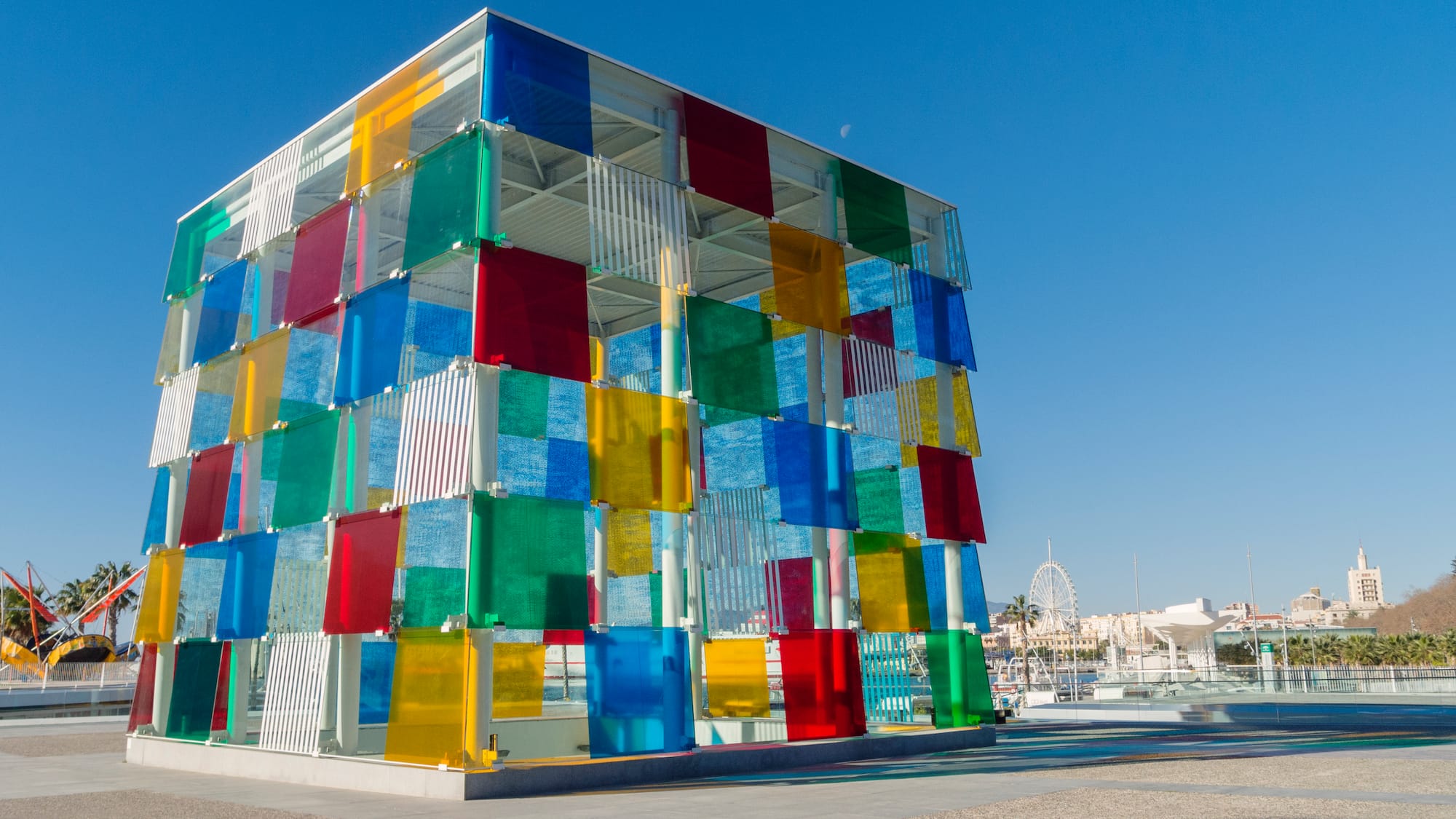 a building with colorful squares