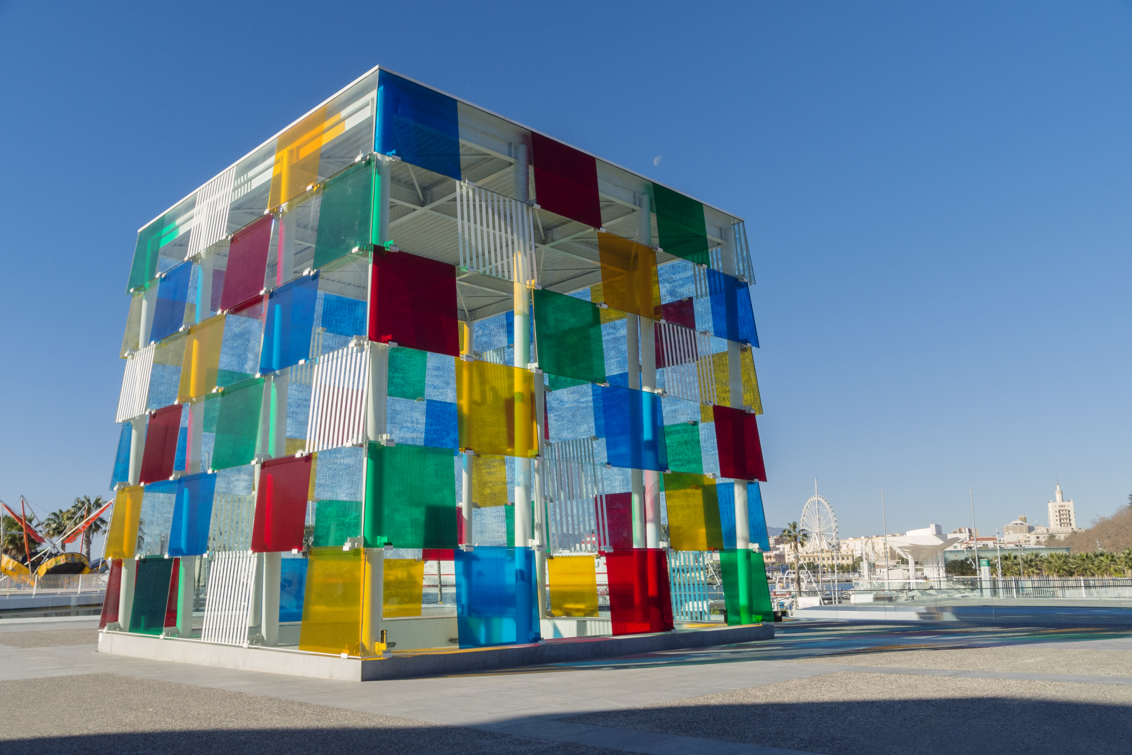 a building with colorful squares