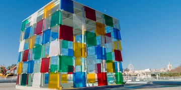 a building with colorful squares