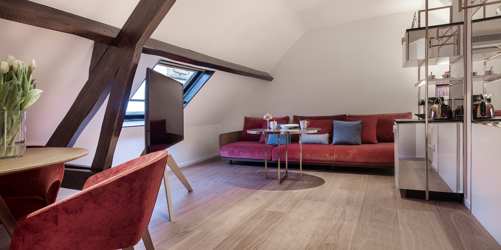 a room with a couch and a table