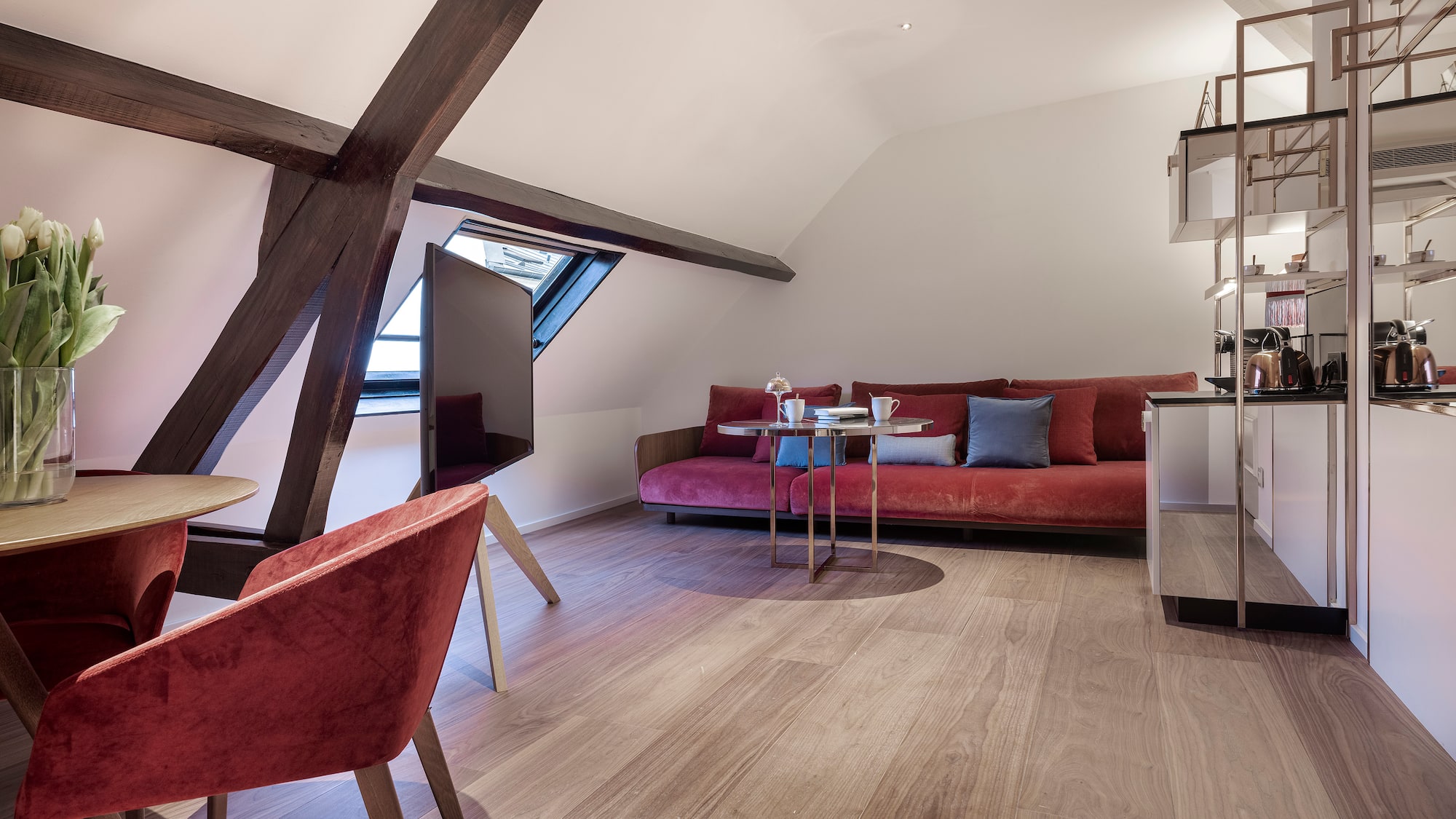 a room with a couch and a table