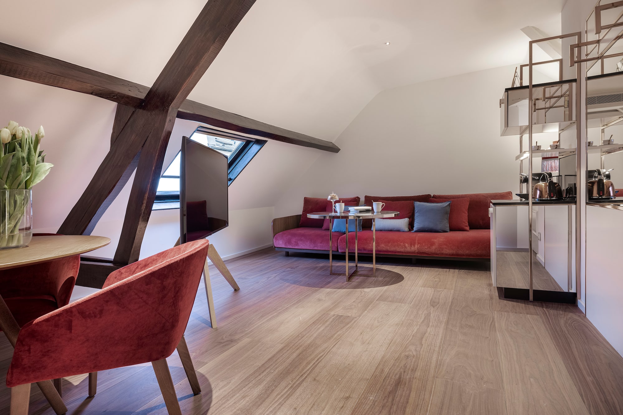 a room with a couch and a table