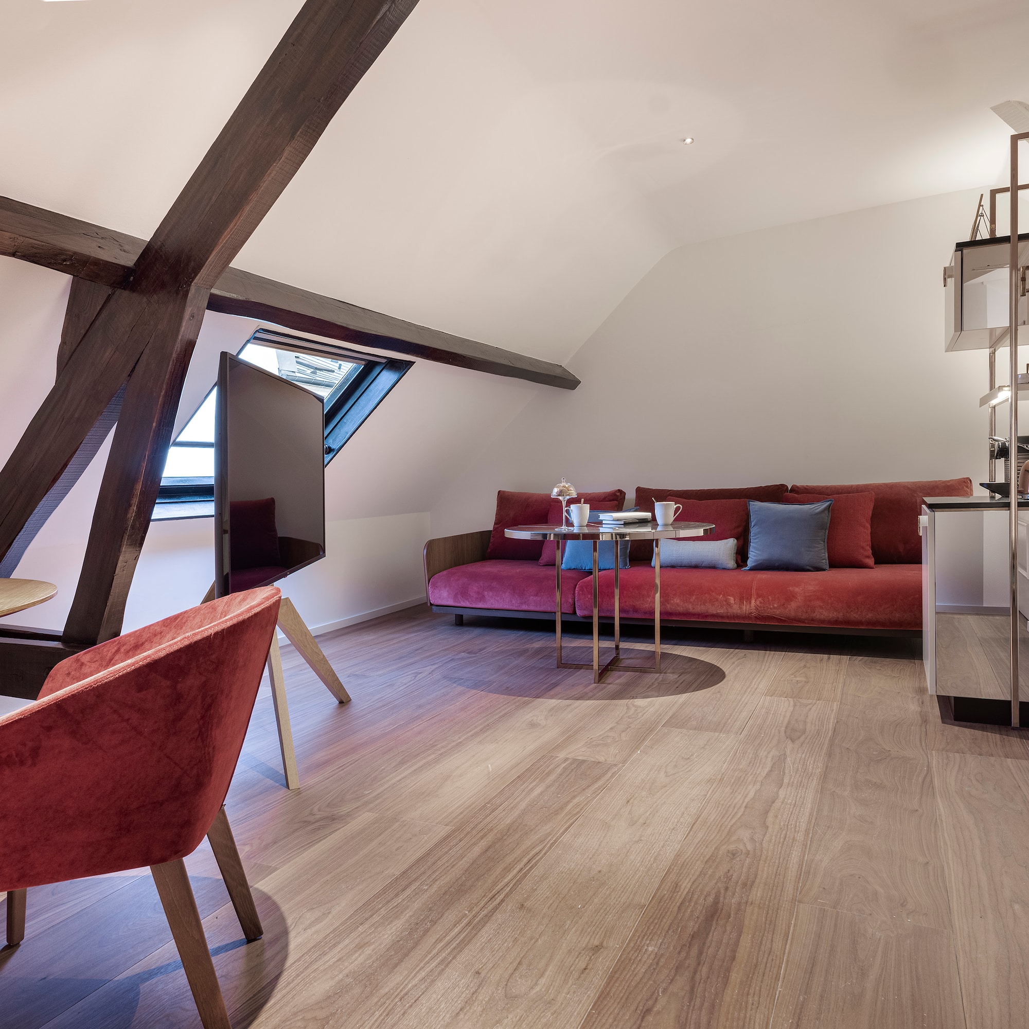 a room with a couch and a table