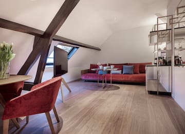 a room with a couch and a table