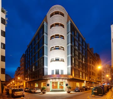 a building with lights on