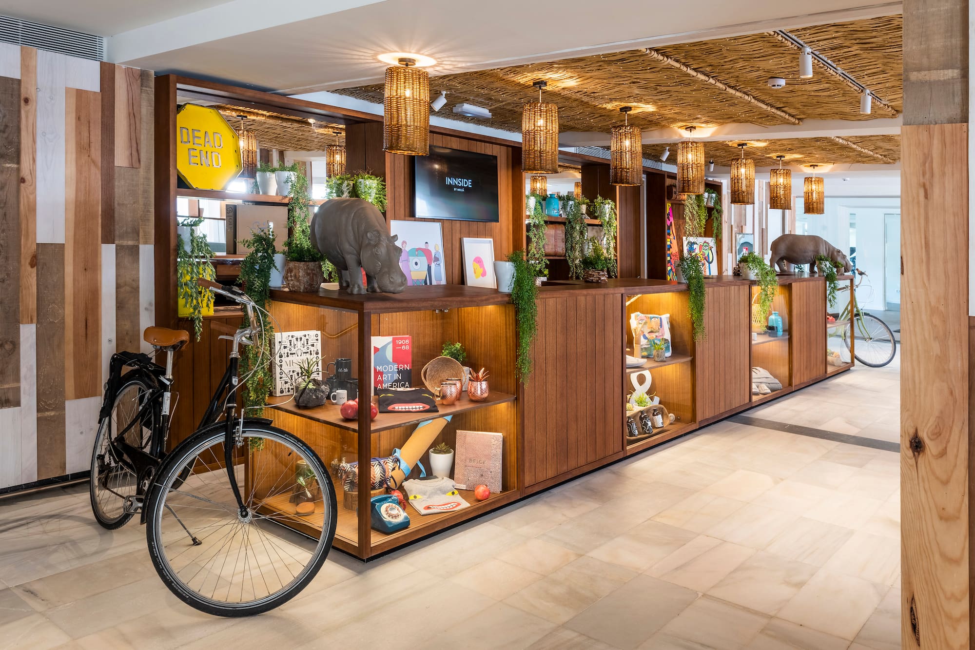 a bicycle parked in a room