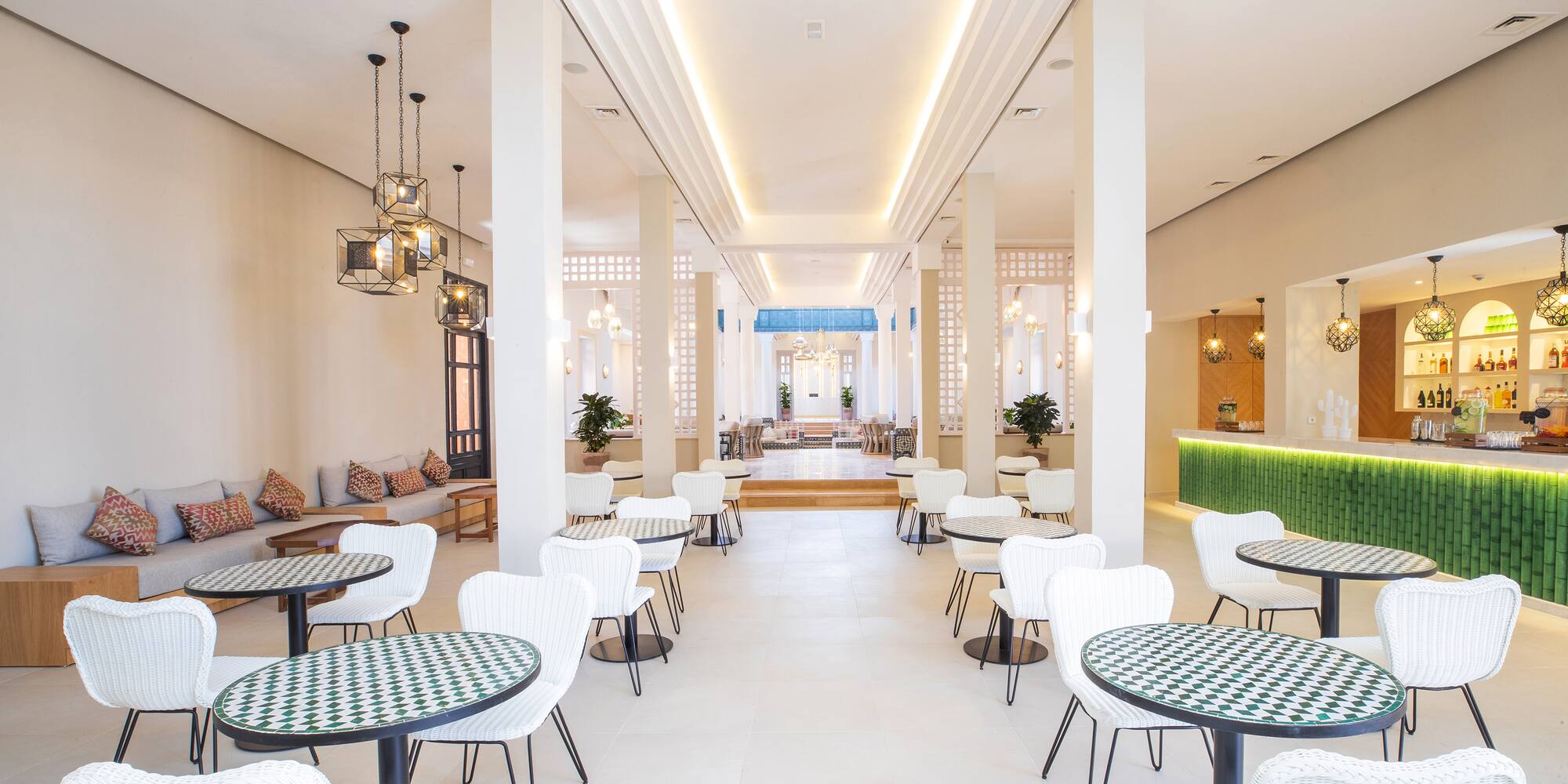 a room with tables and chairs