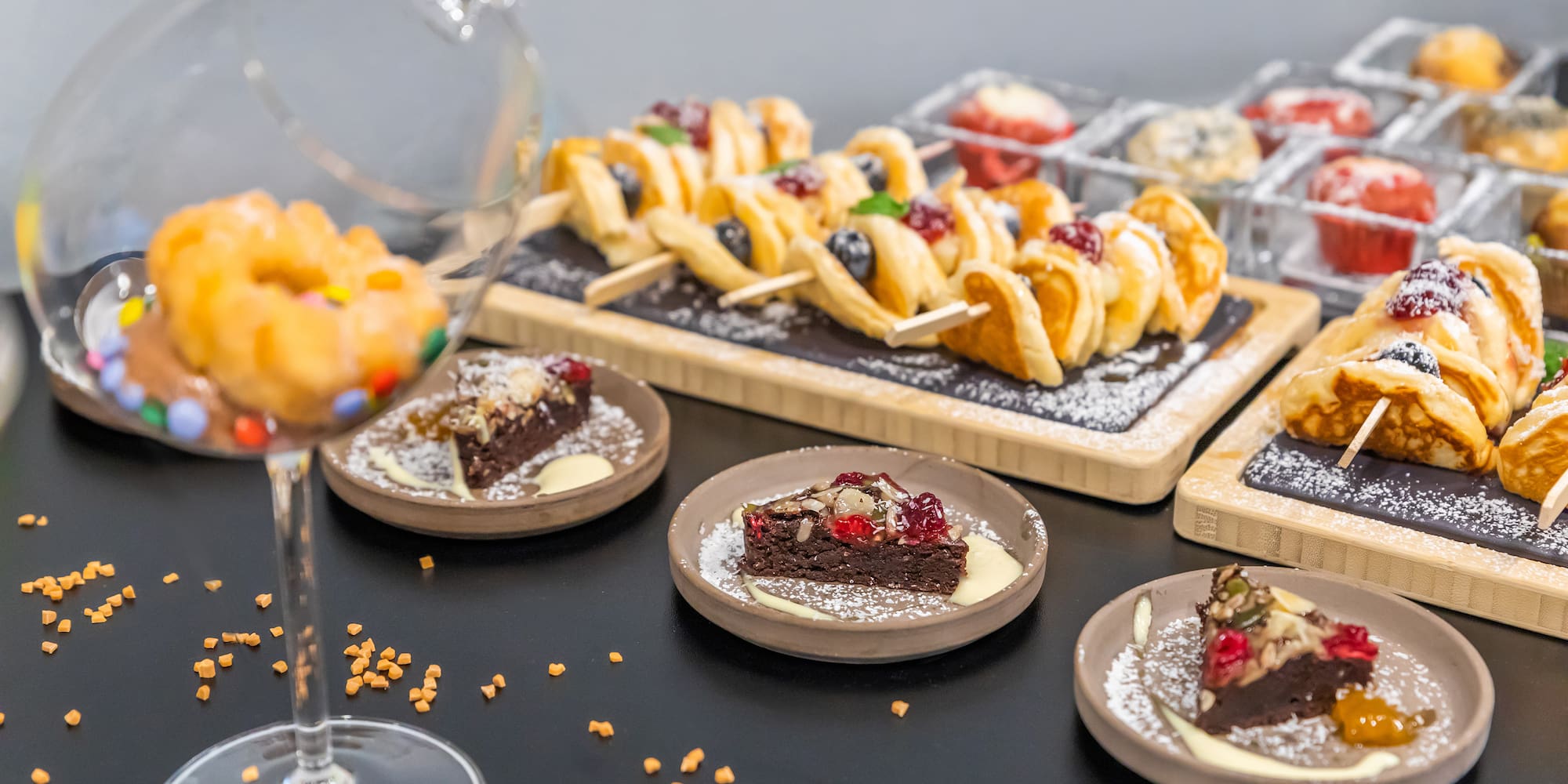 a table with plates of food