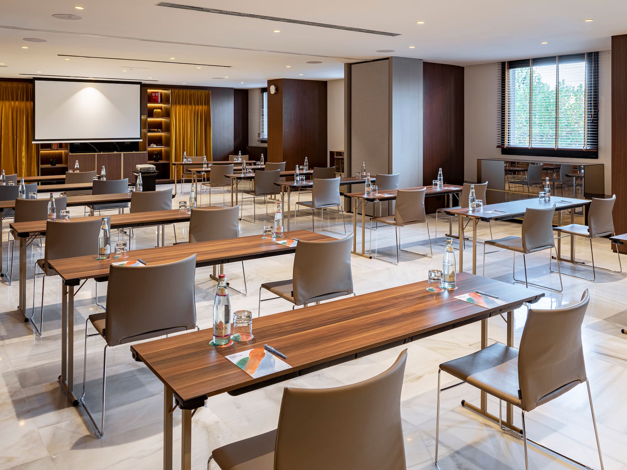 a room with tables and chairs