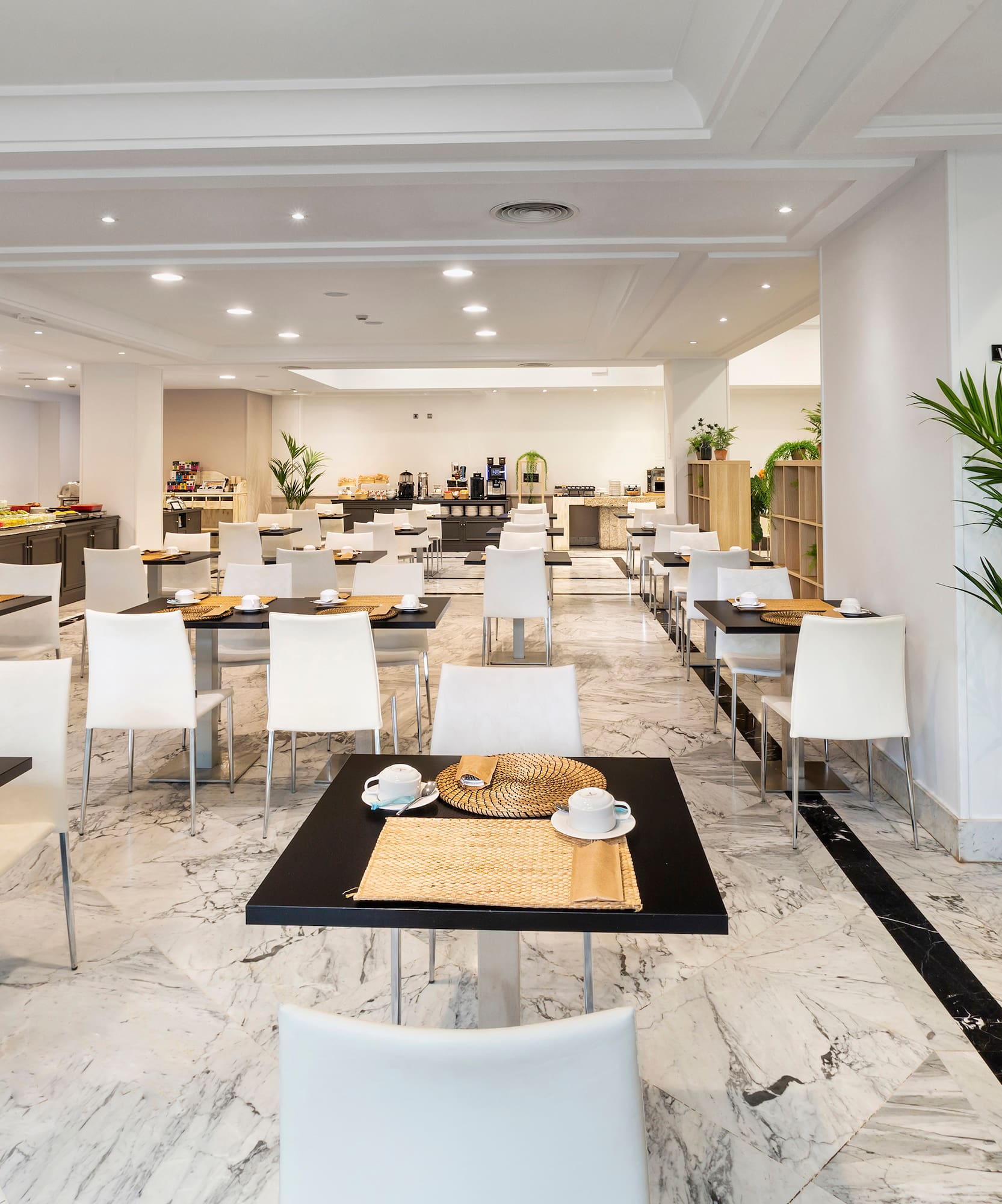 a room with tables and chairs