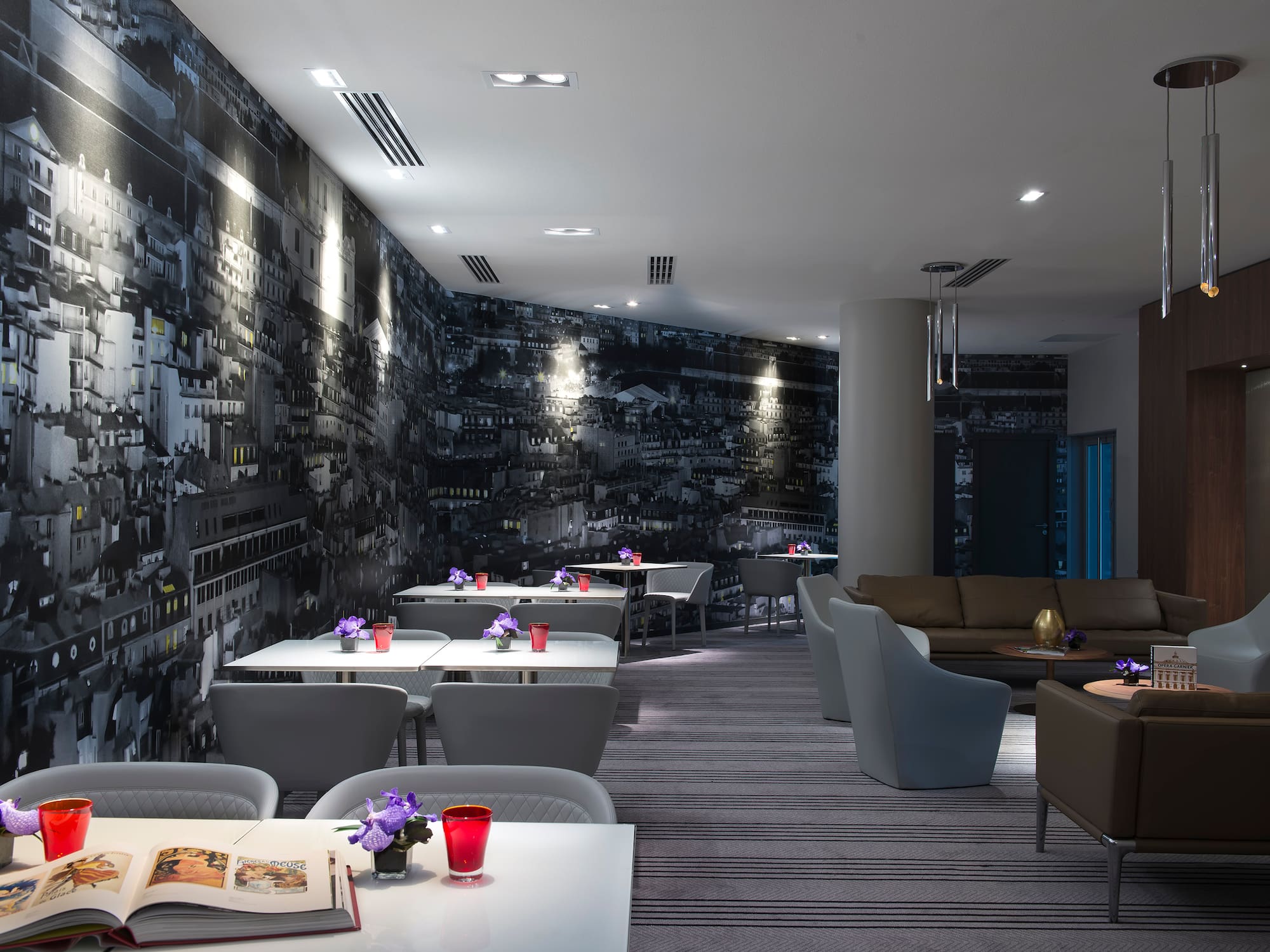 a room with tables and chairs