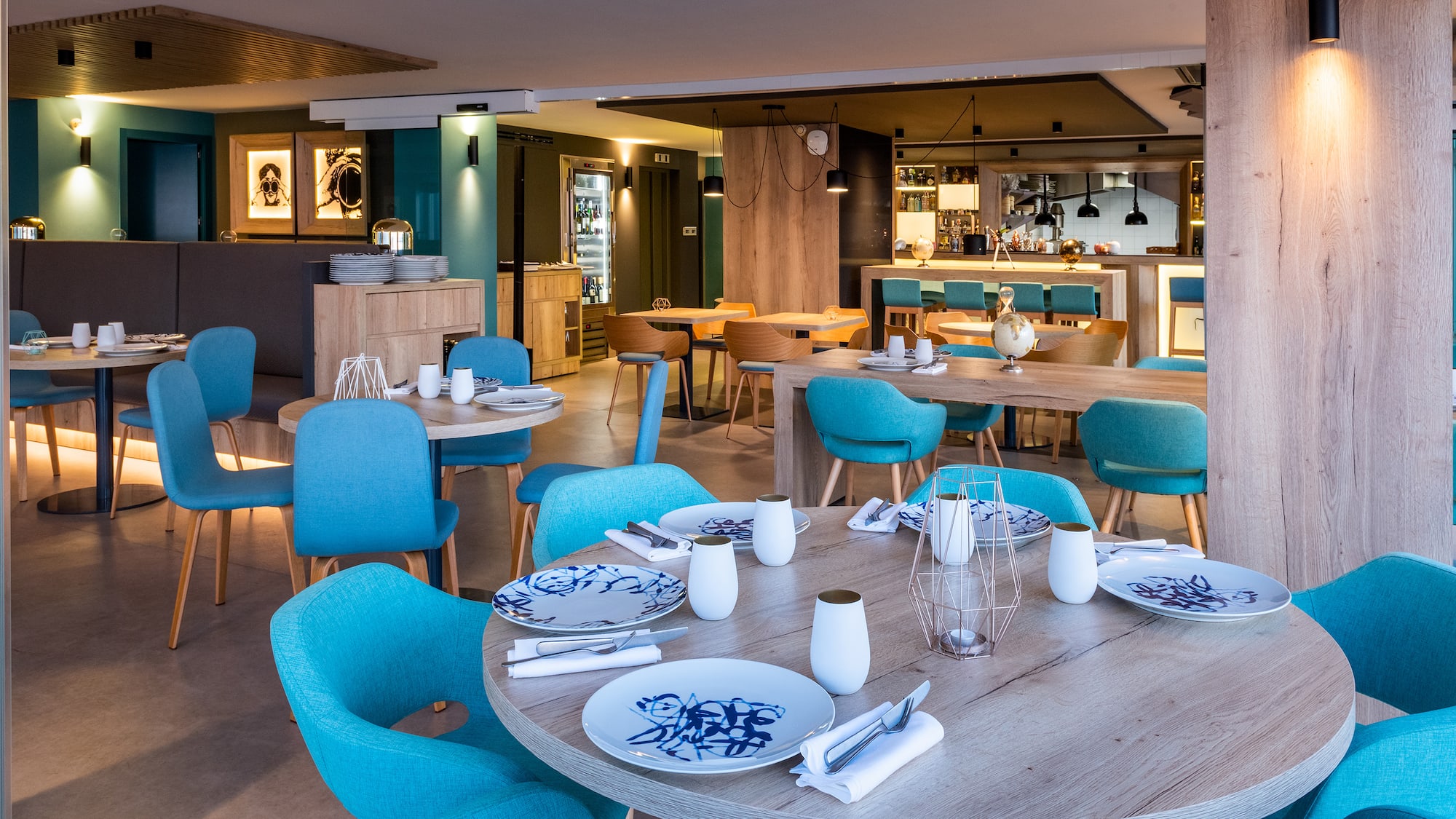 a restaurant with tables and chairs