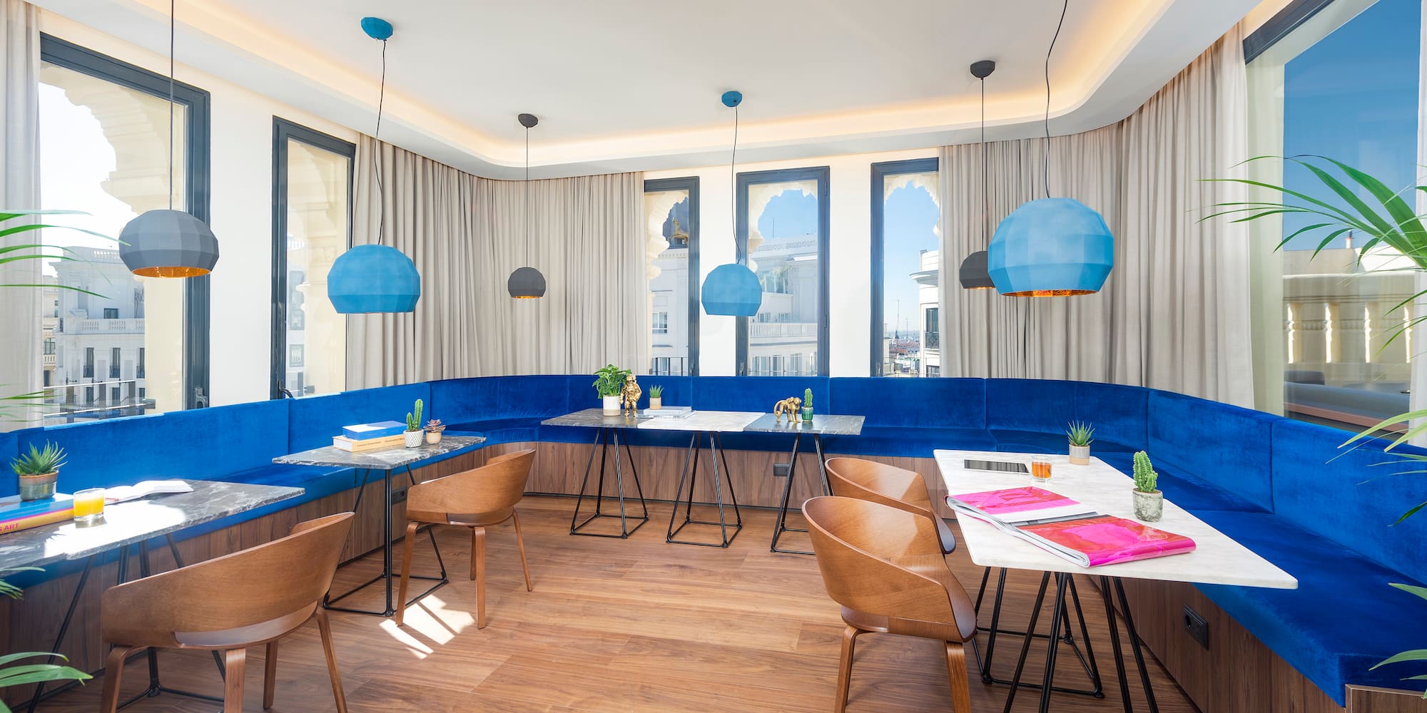 a room with tables and chairs