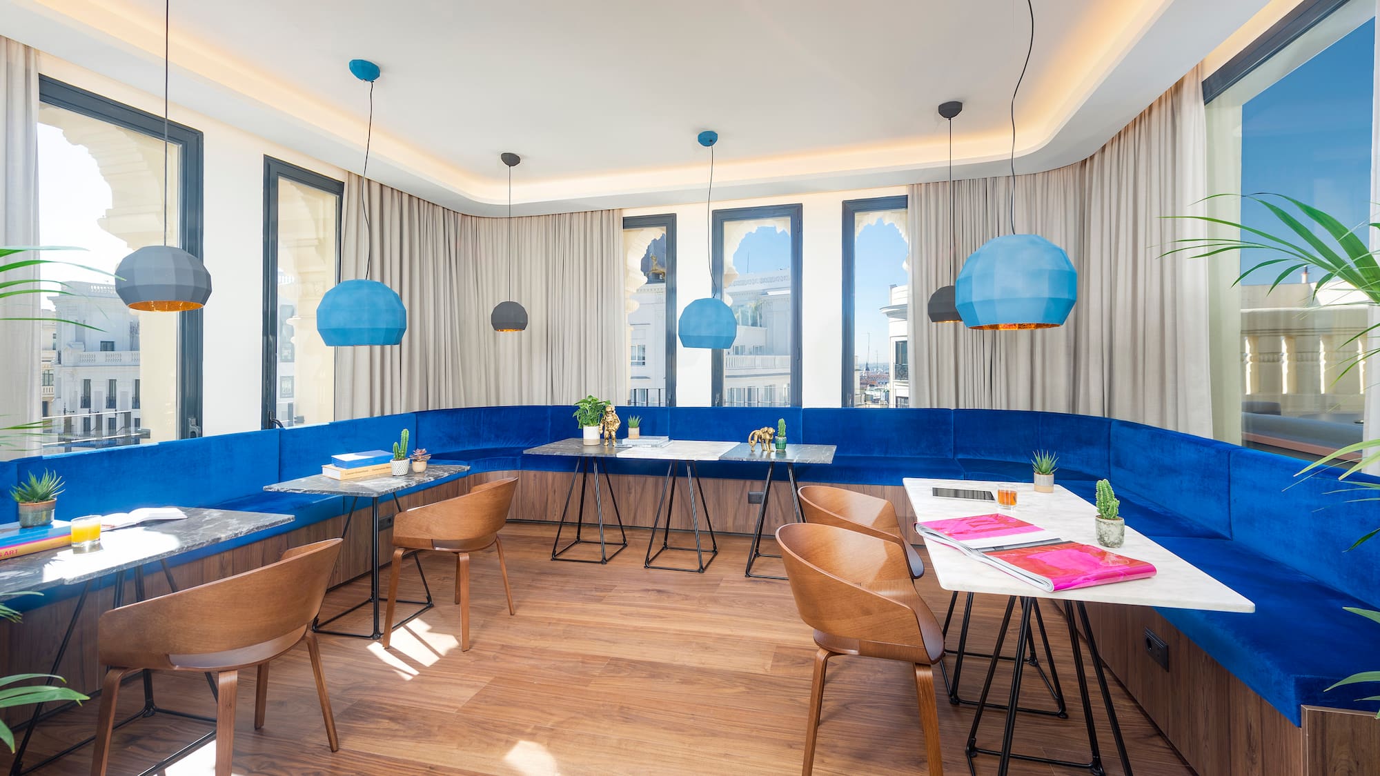 a room with tables and chairs