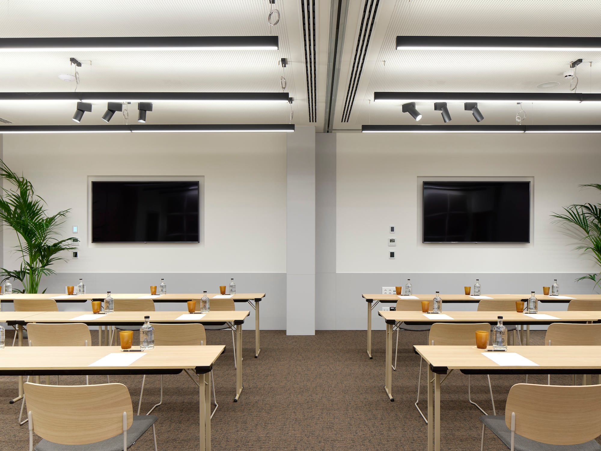 a room with tables and chairs