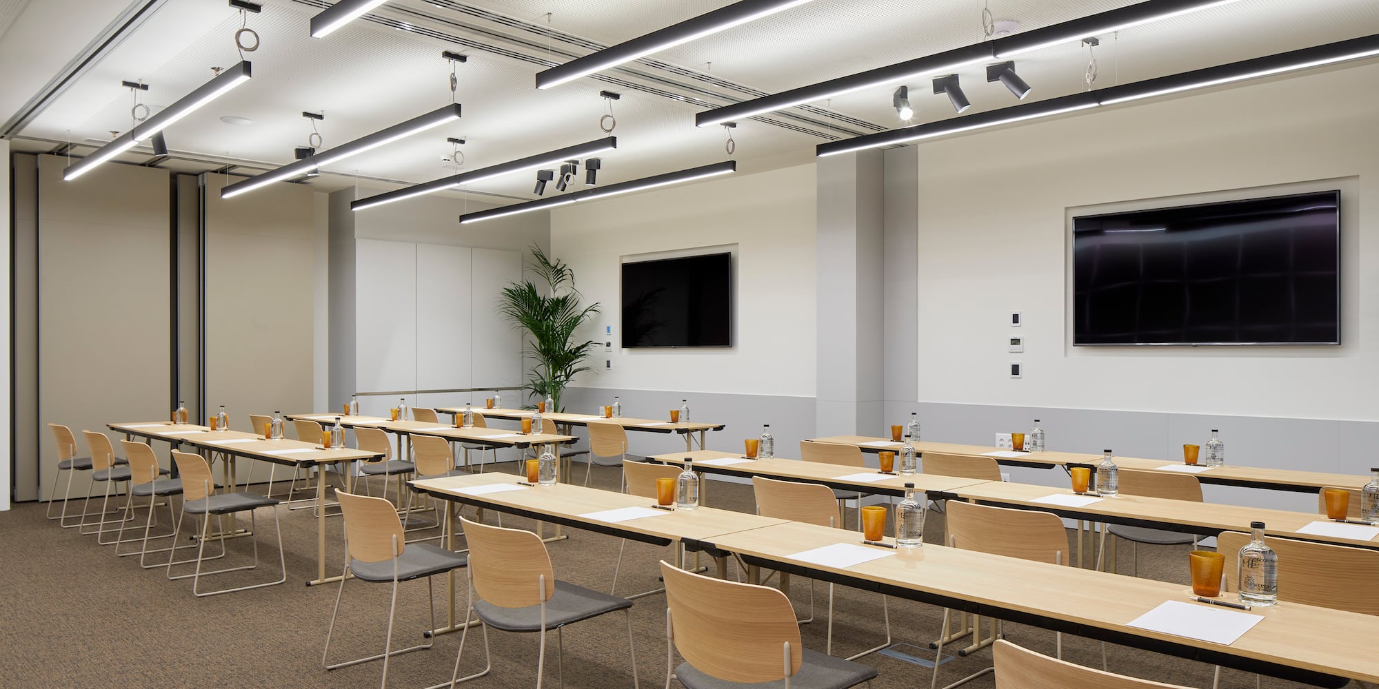 a room with tables and chairs