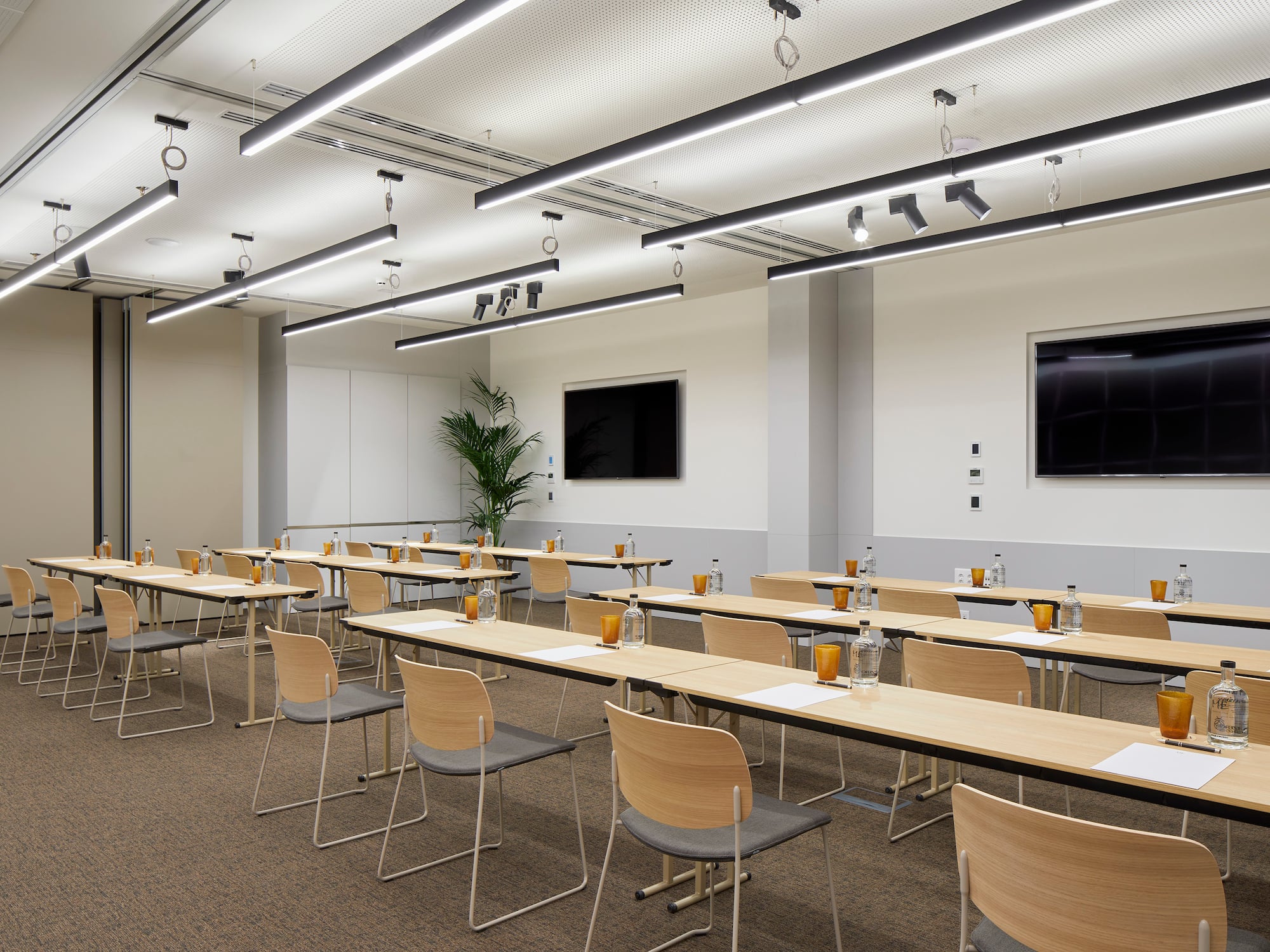 a room with tables and chairs