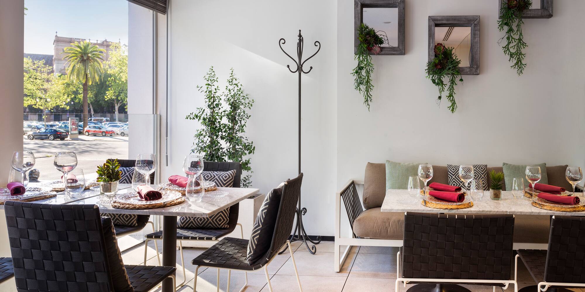 a room with a table and chairs