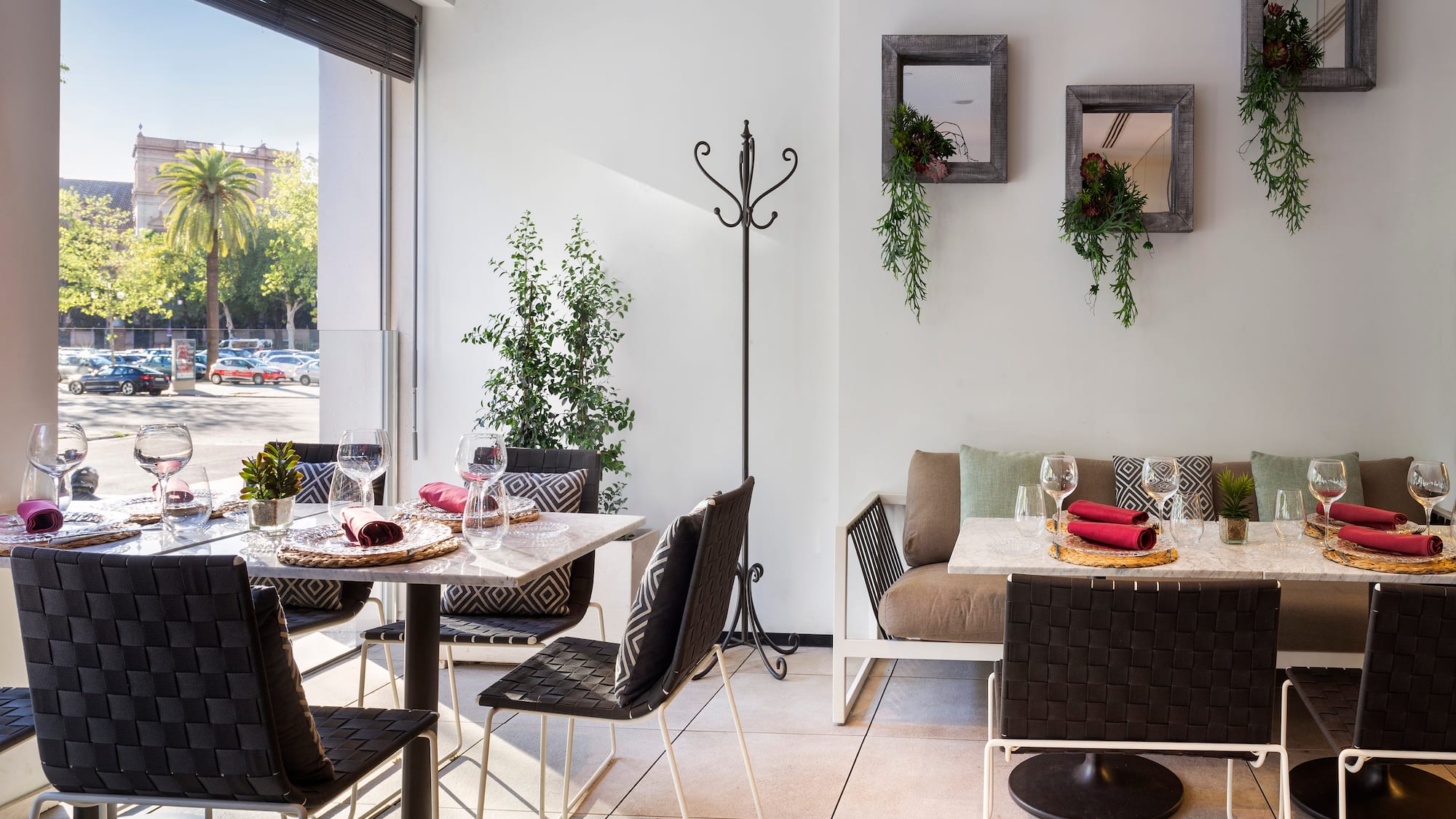 a room with a table and chairs