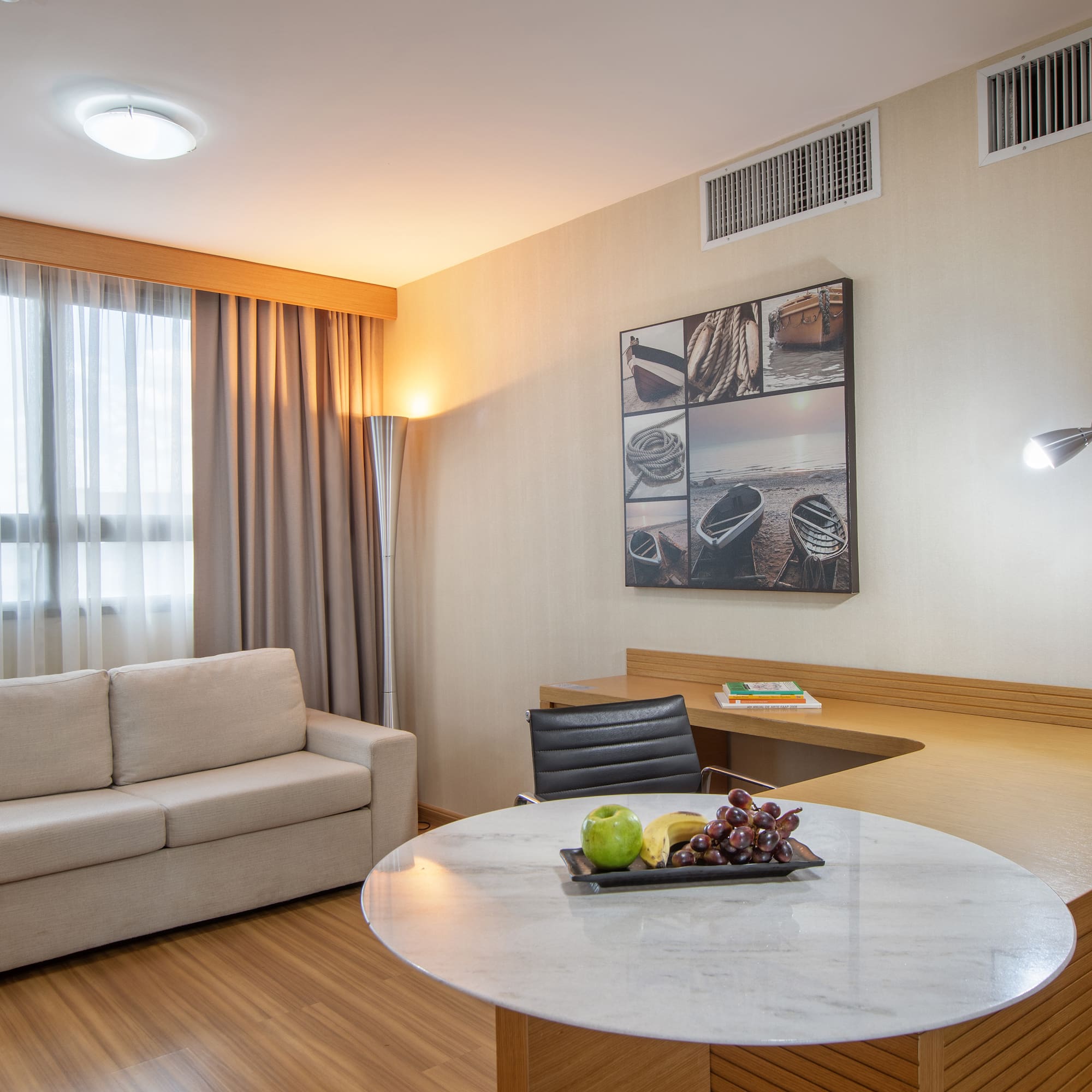 a room with a table and couch