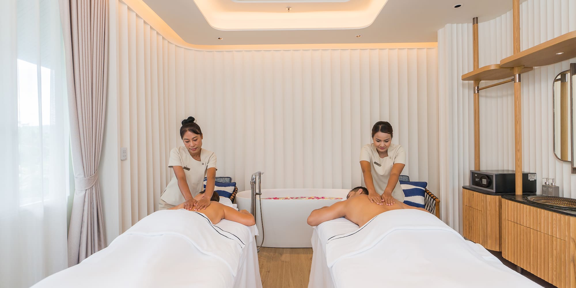 a group of people getting massage