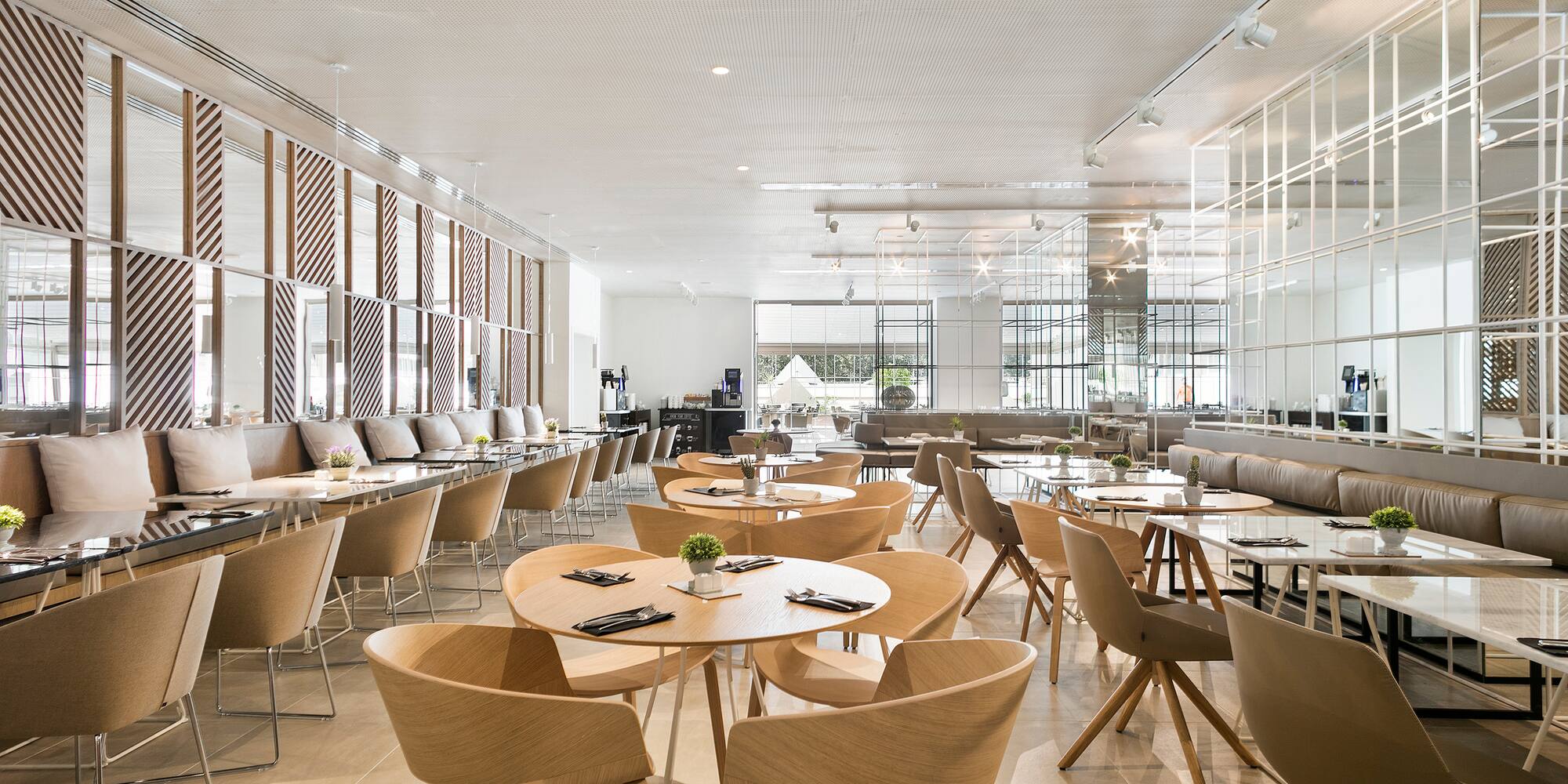 a room with tables and chairs