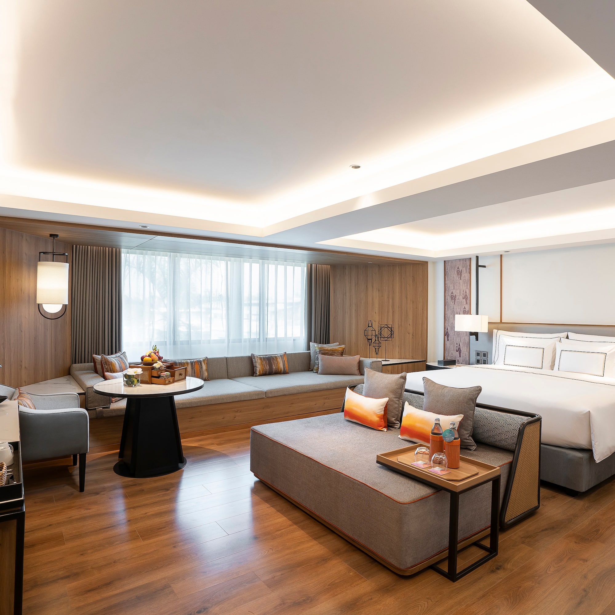 a room with a bed and a table