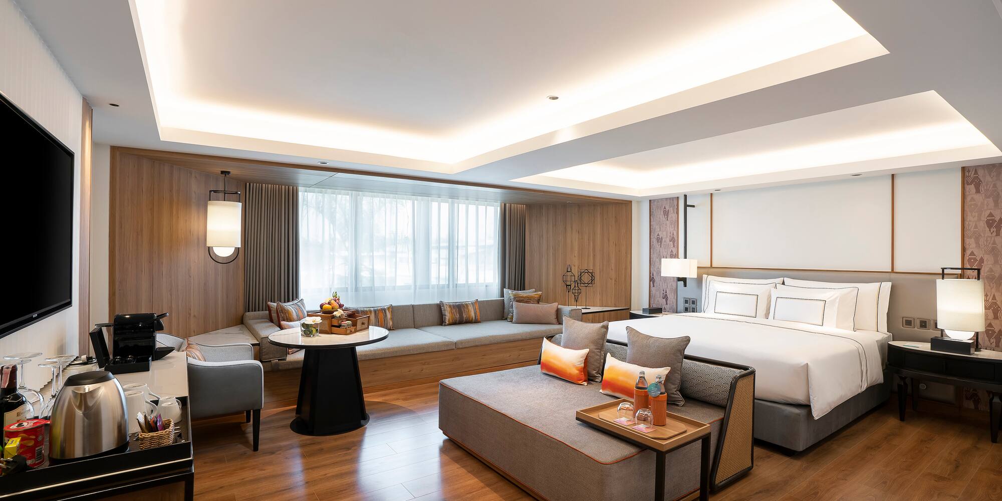 a room with a bed and a table